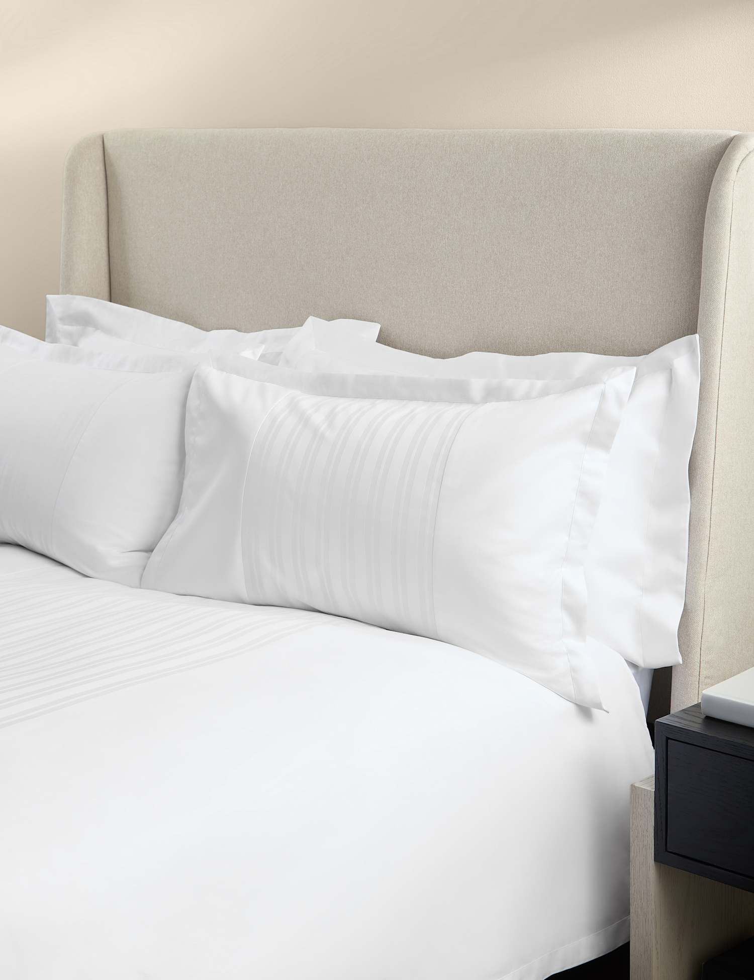 M&S X Kelly Hoppen Pure Cotton Jacquard Striped Bedding Set White