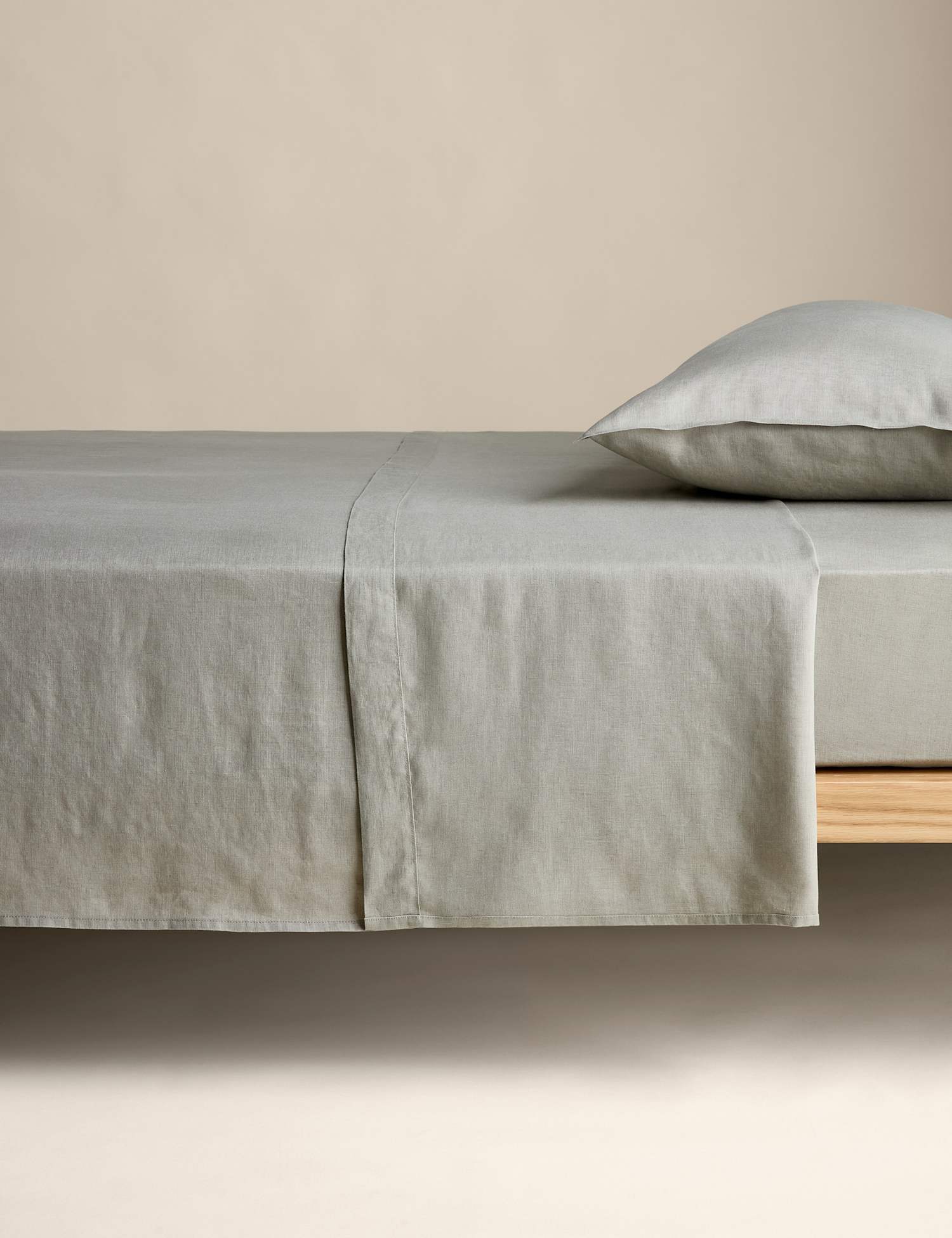 M&S Pure Linen Flat Sheet Khaki