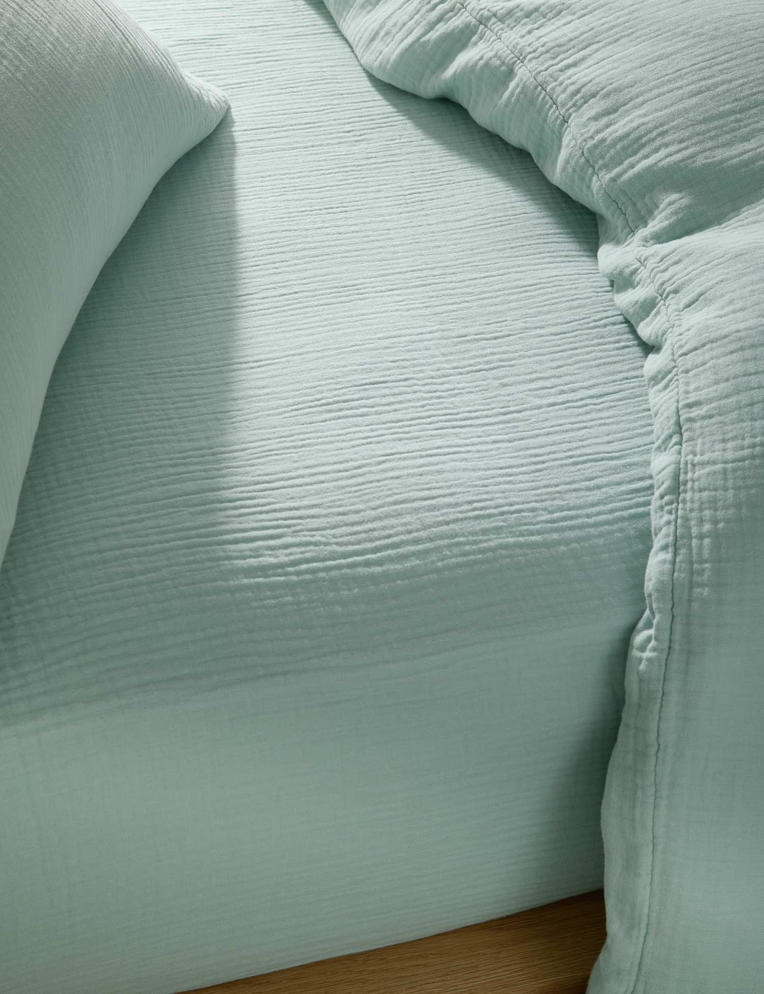 M&S Pure Cotton Muslin Deep Fitted Sheet Light Aqua