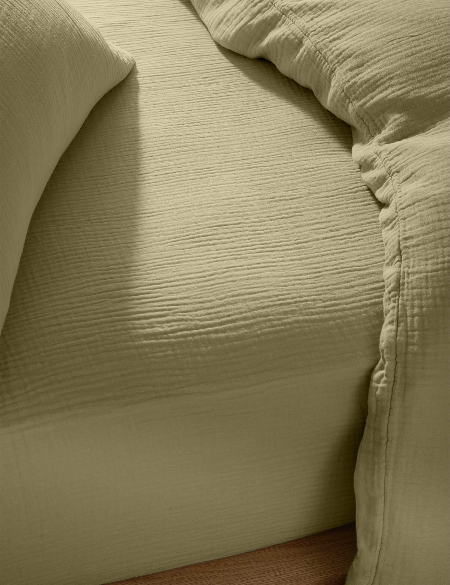 M&S Pure Cotton Muslin Deep Fitted Sheet Olive