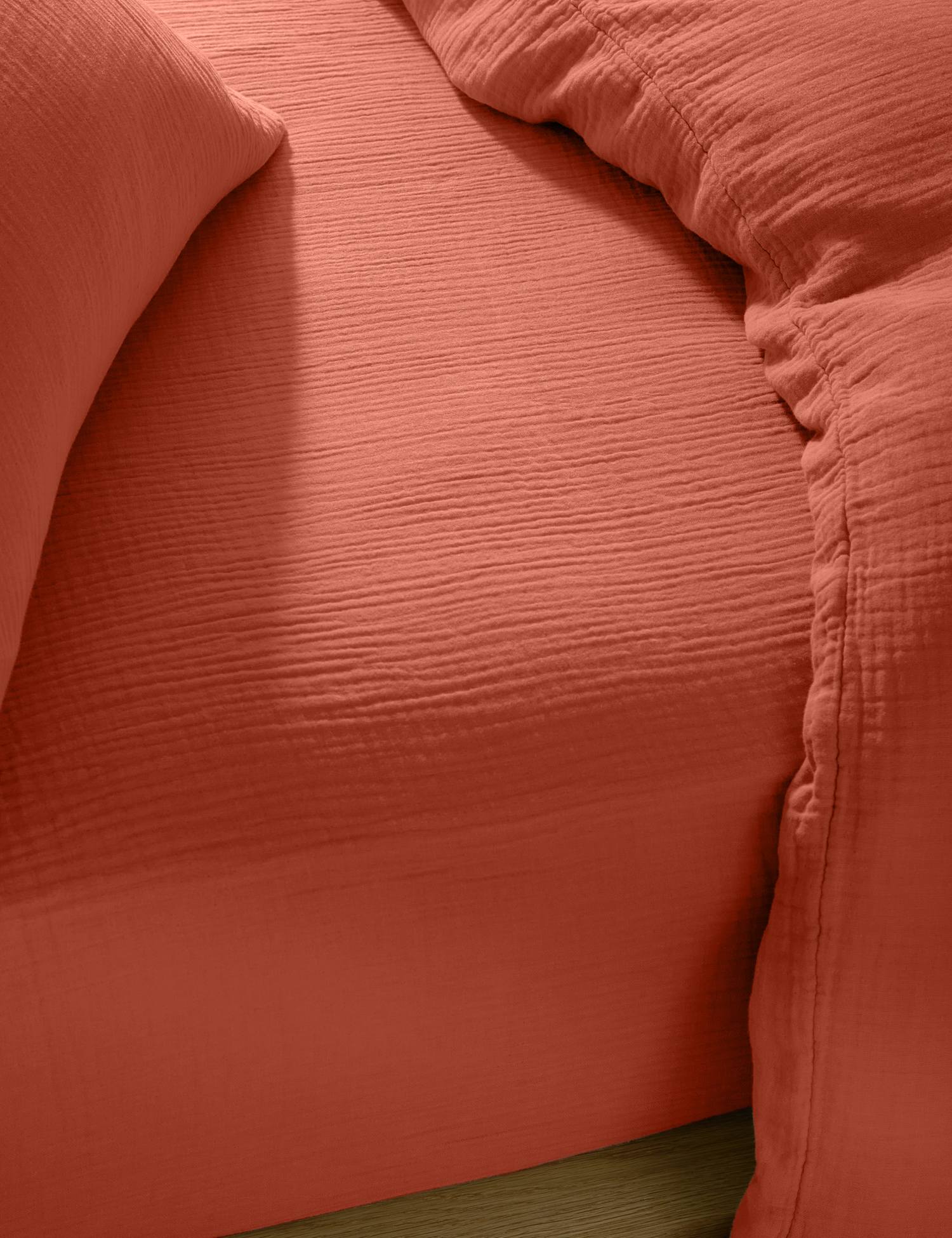 M&S Pure Cotton Muslin Deep Fitted Sheet Rust