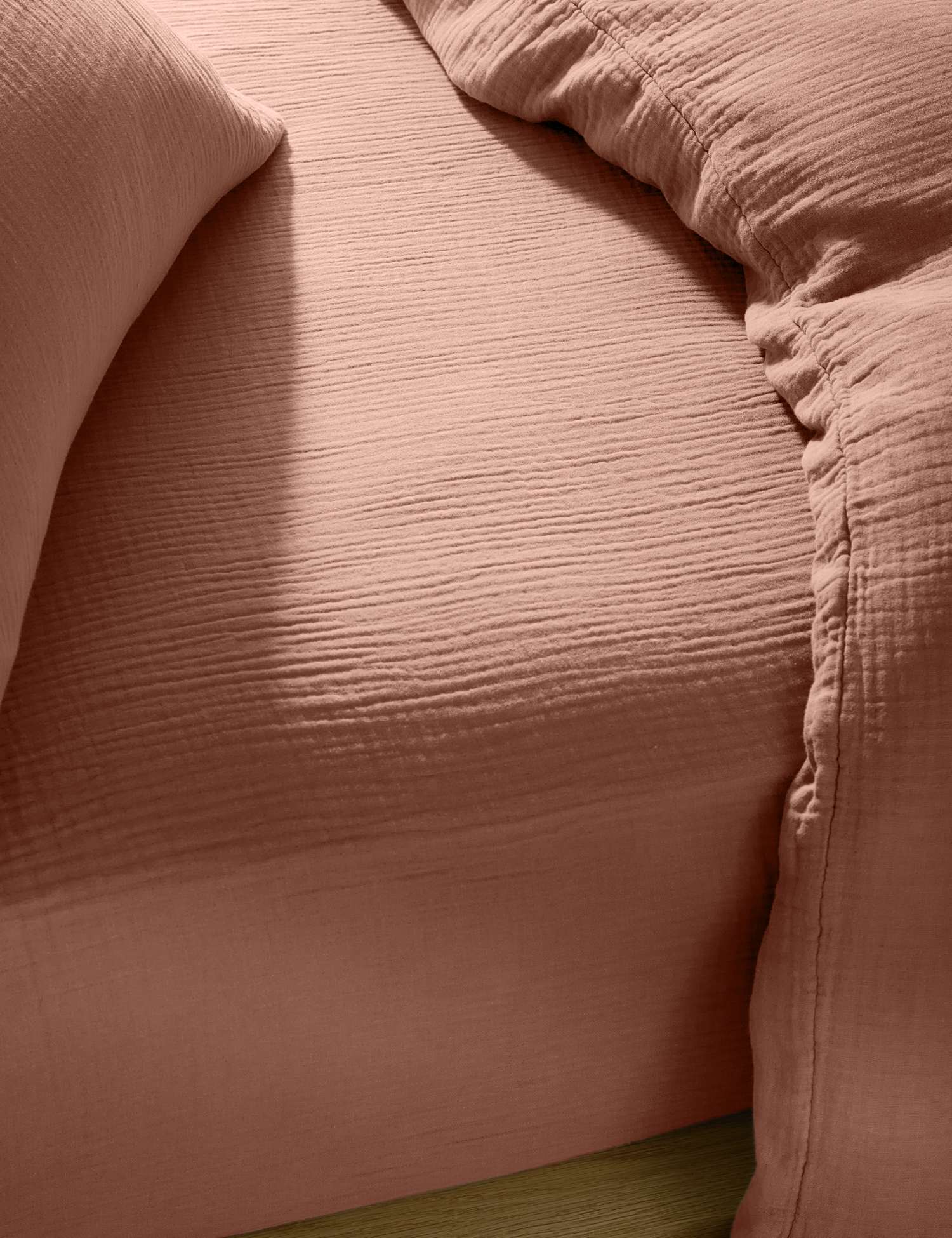 M&S Pure Cotton Muslin Deep Fitted Sheet Soft Terracotta