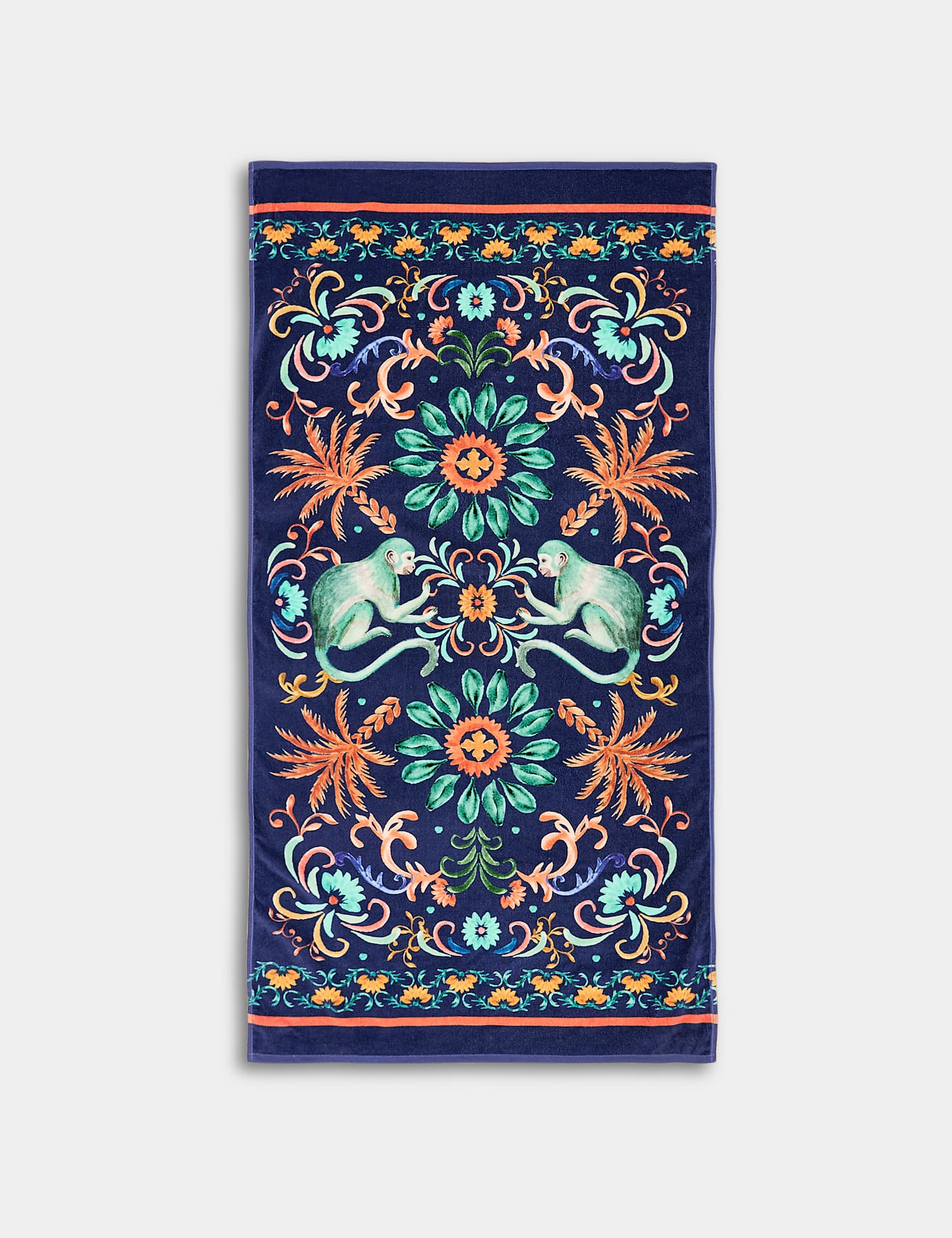 M&S Pure Cotton Monkey Print Beach Towel Blue Mix