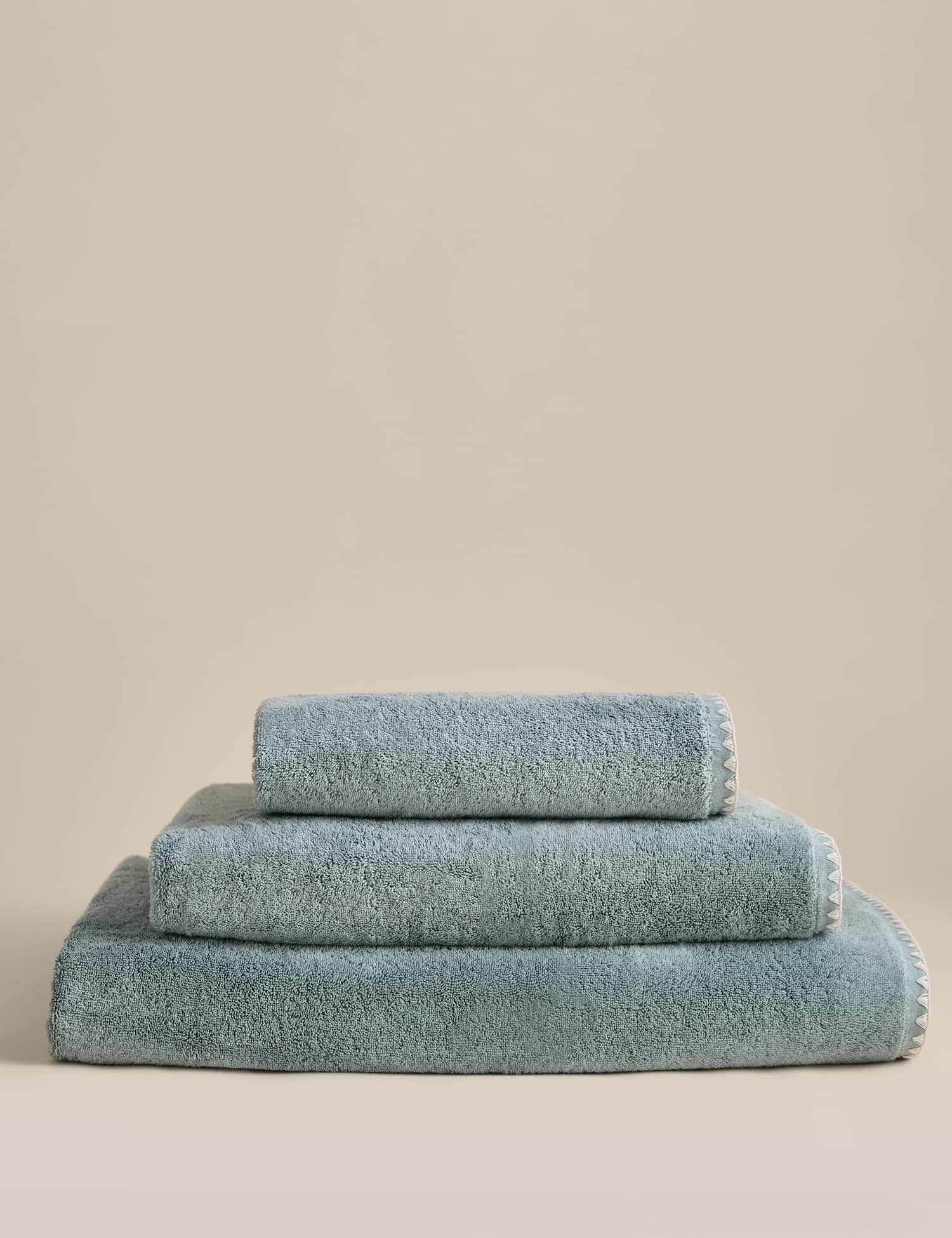 M&S Egyptian Cotton Blanket Stitch Towel Seafoam