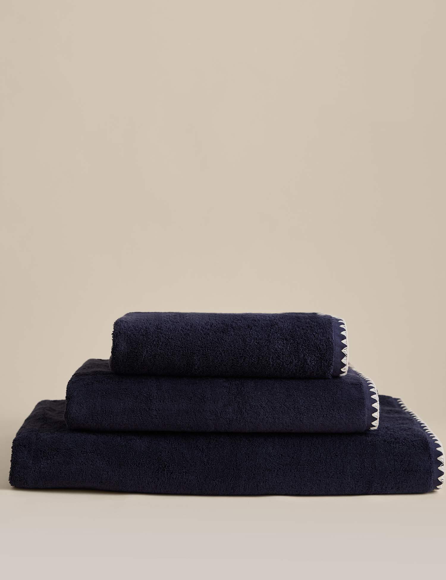 M&S Egyptian Cotton Blanket Stitch Towel Navy