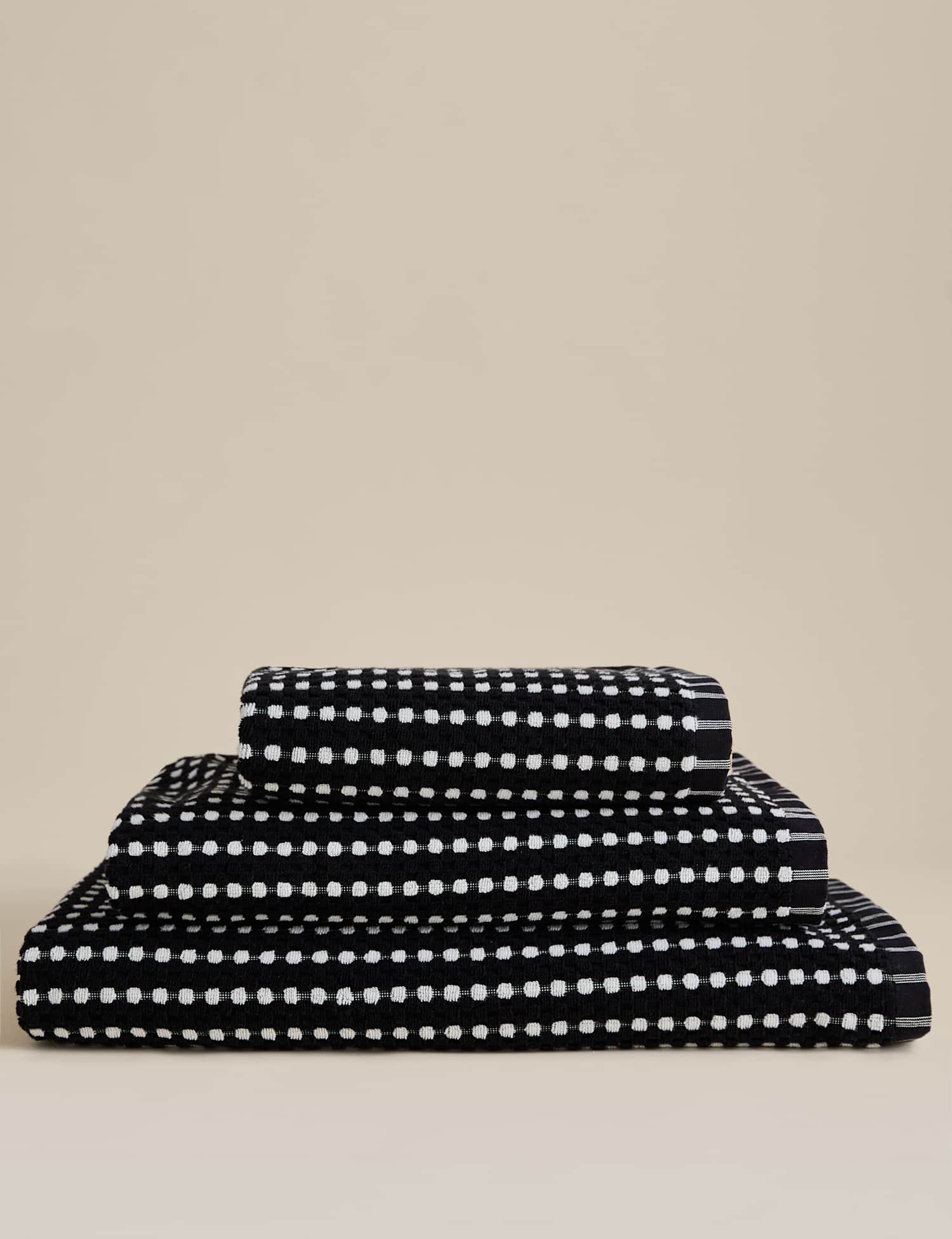 M&S Pure Cotton Spotty Striped Towel Black