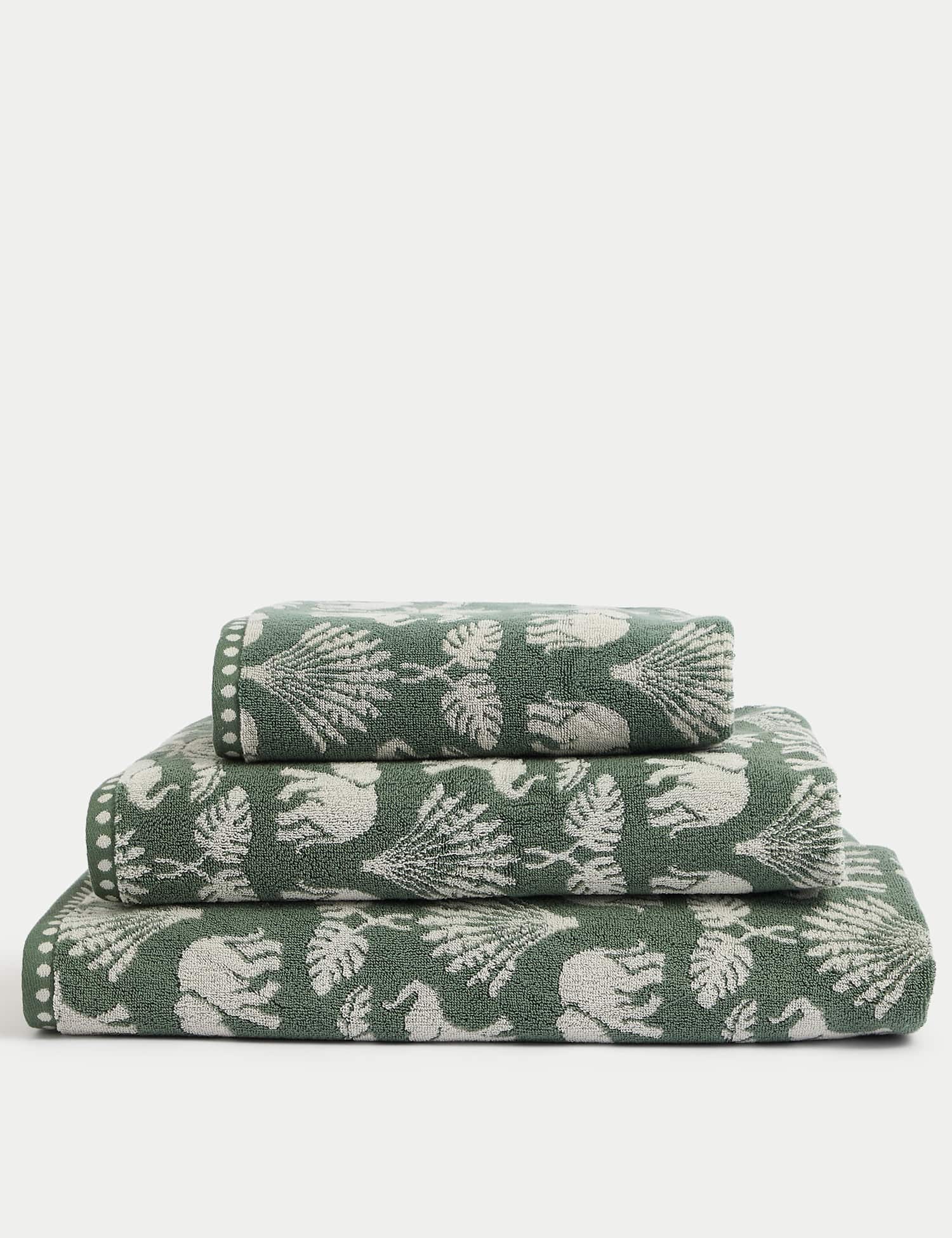M&S Pure Cotton Elephant Palm Towel Forest Green