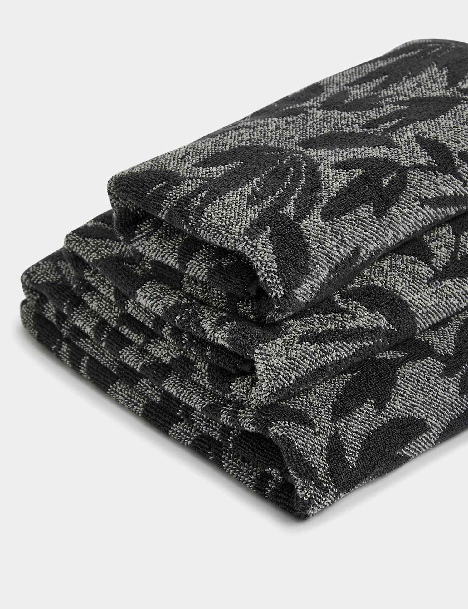 M&S Pure Cotton Leaves Towel Grey Mix