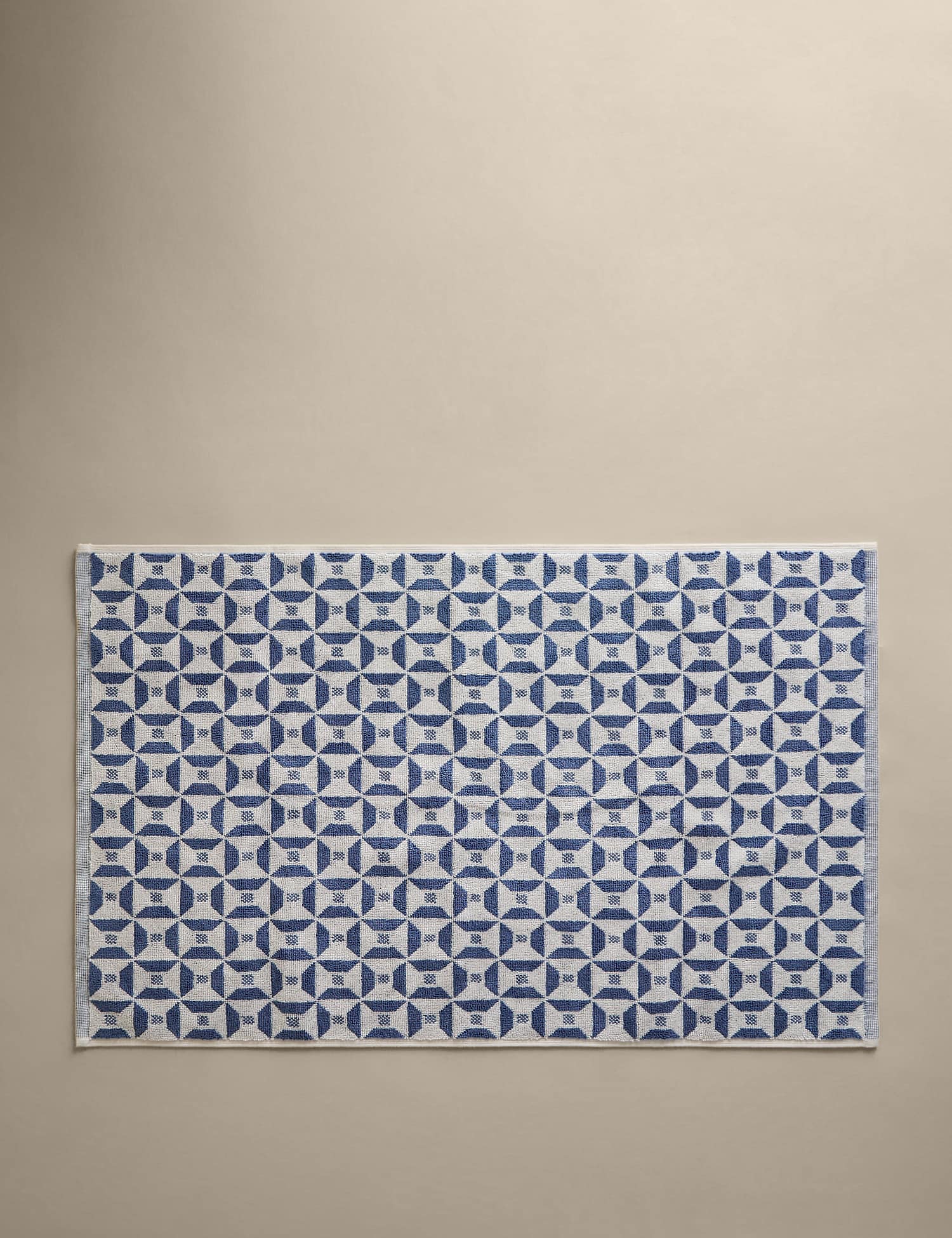 M&S Pure Cotton Geometric Tile Bath Mat Denim