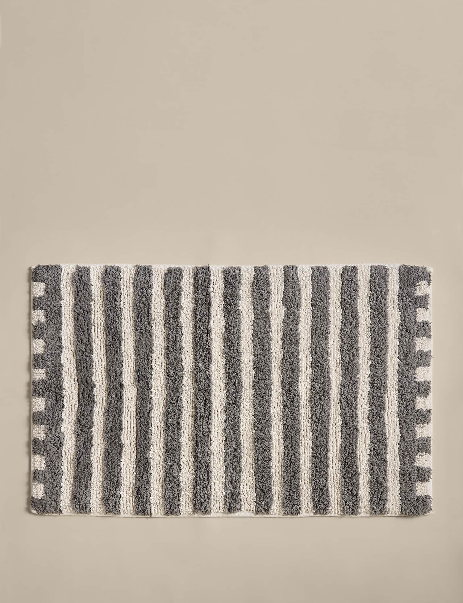 M&S Pure Cotton Striped Tufted Bath Mat Charcoal