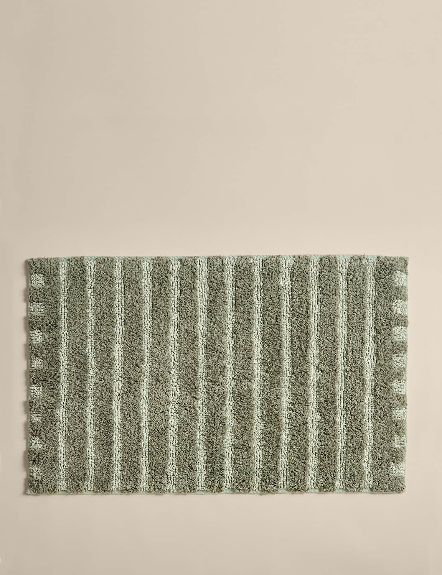 M&S Pure Cotton Striped Tufted Bath Mat Smokey Green
