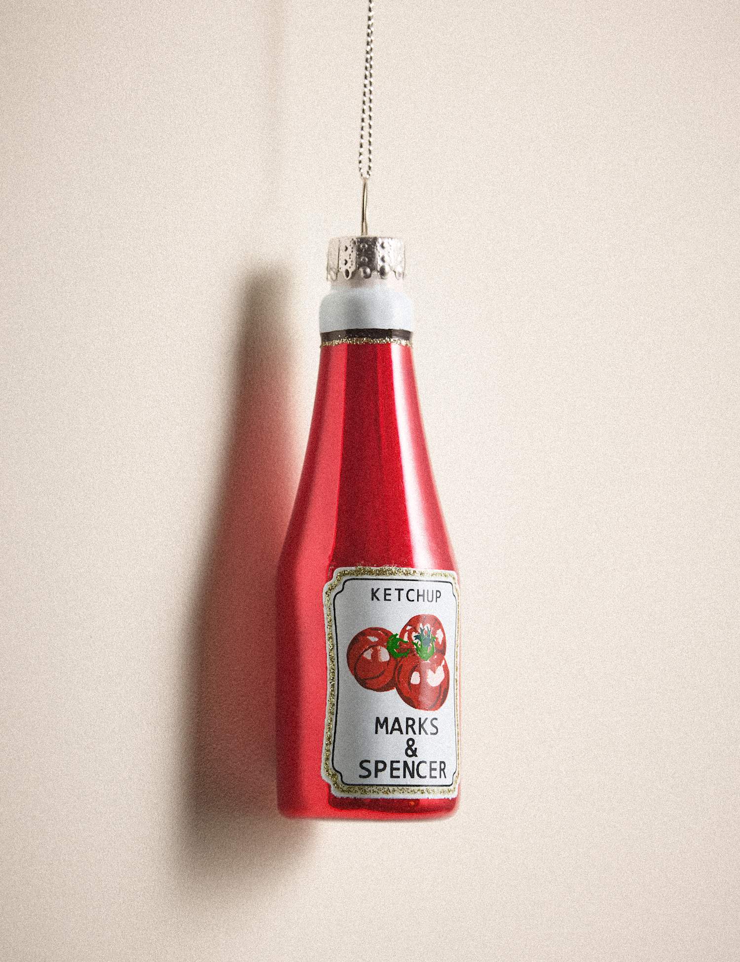M&S Ketchup Bottle Glass Decoration Red