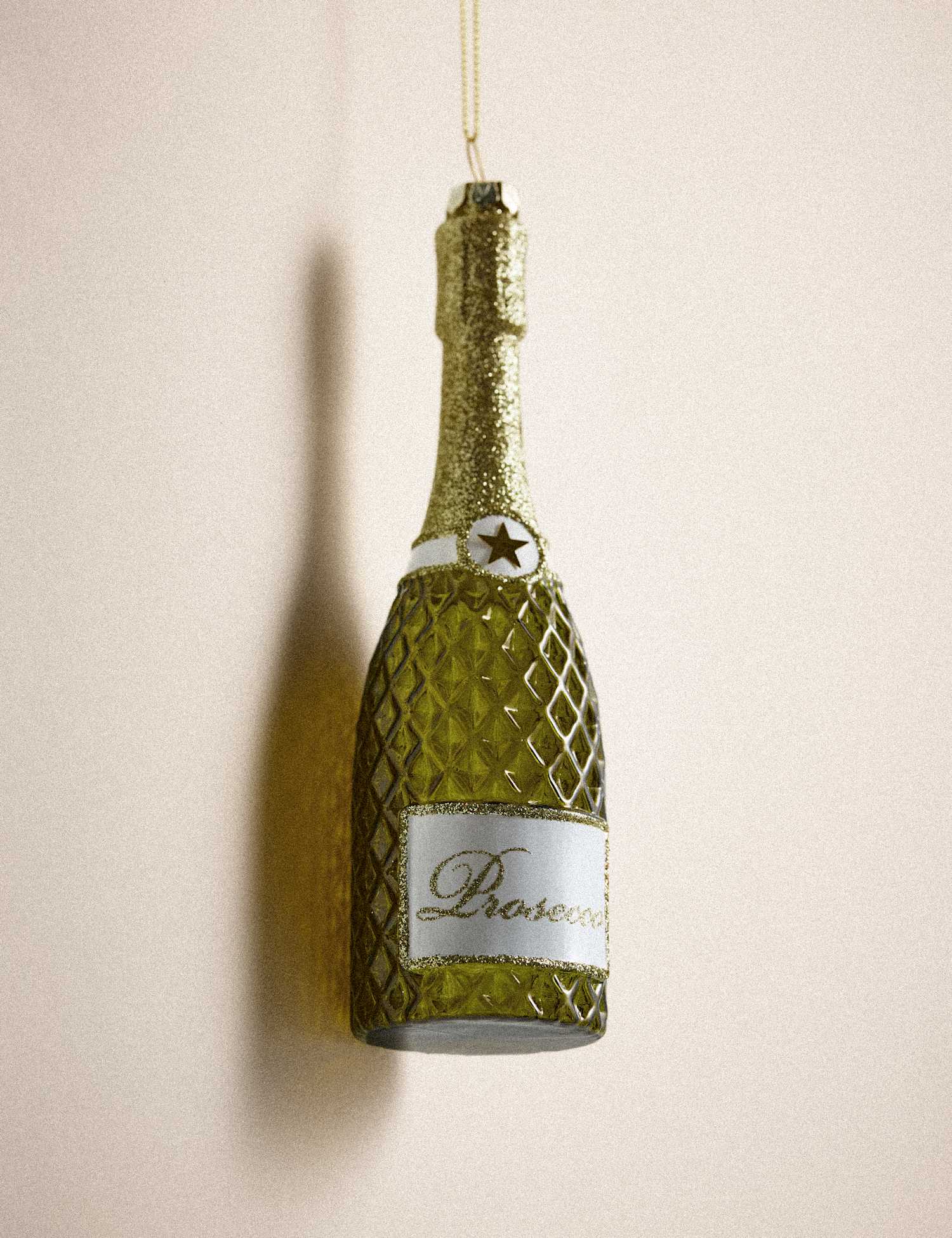 M&S Glass Hanging Prosecco Bottle Tree Decoration Green Mix