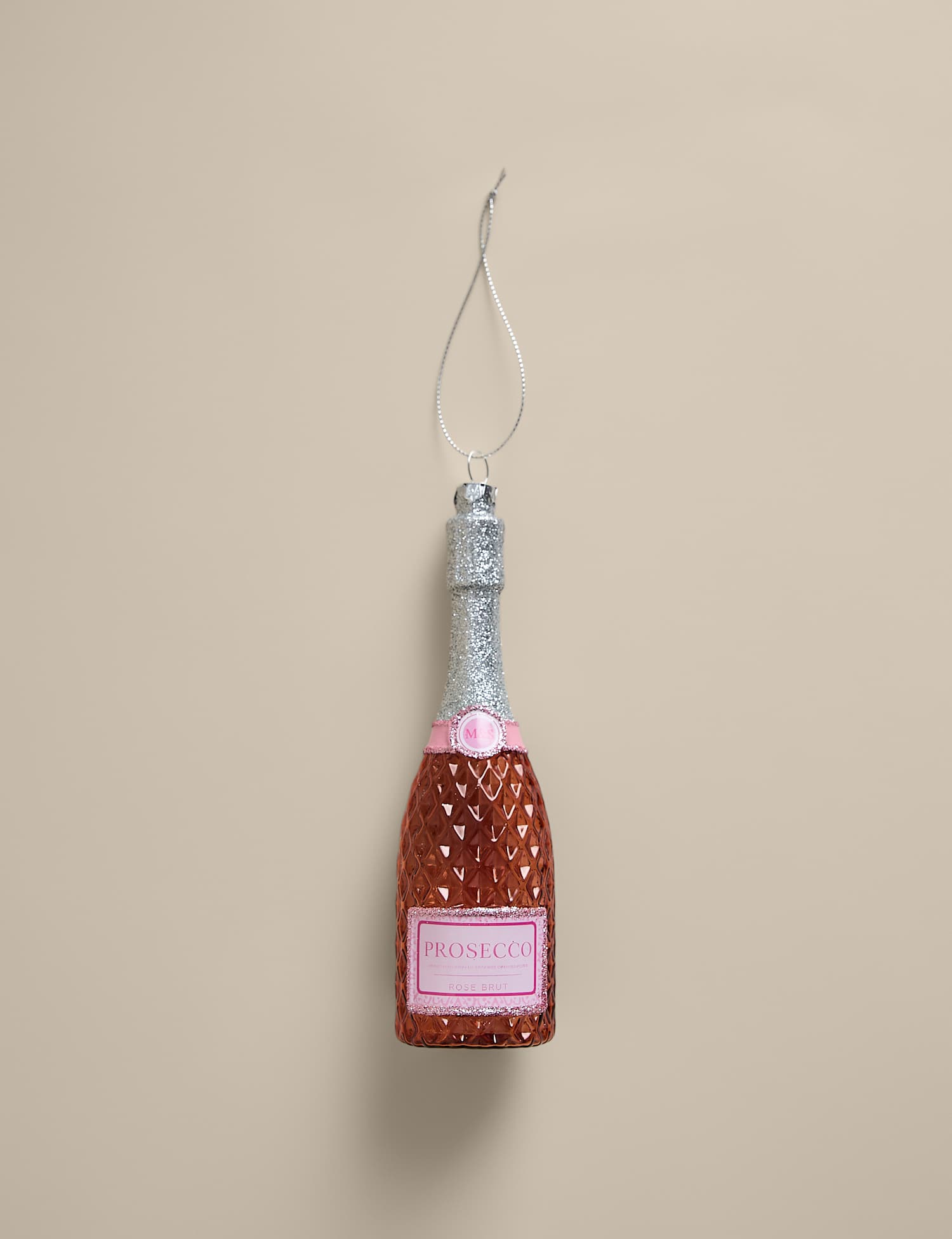 M&S Glass Prosecco Bottle Decoration Pink