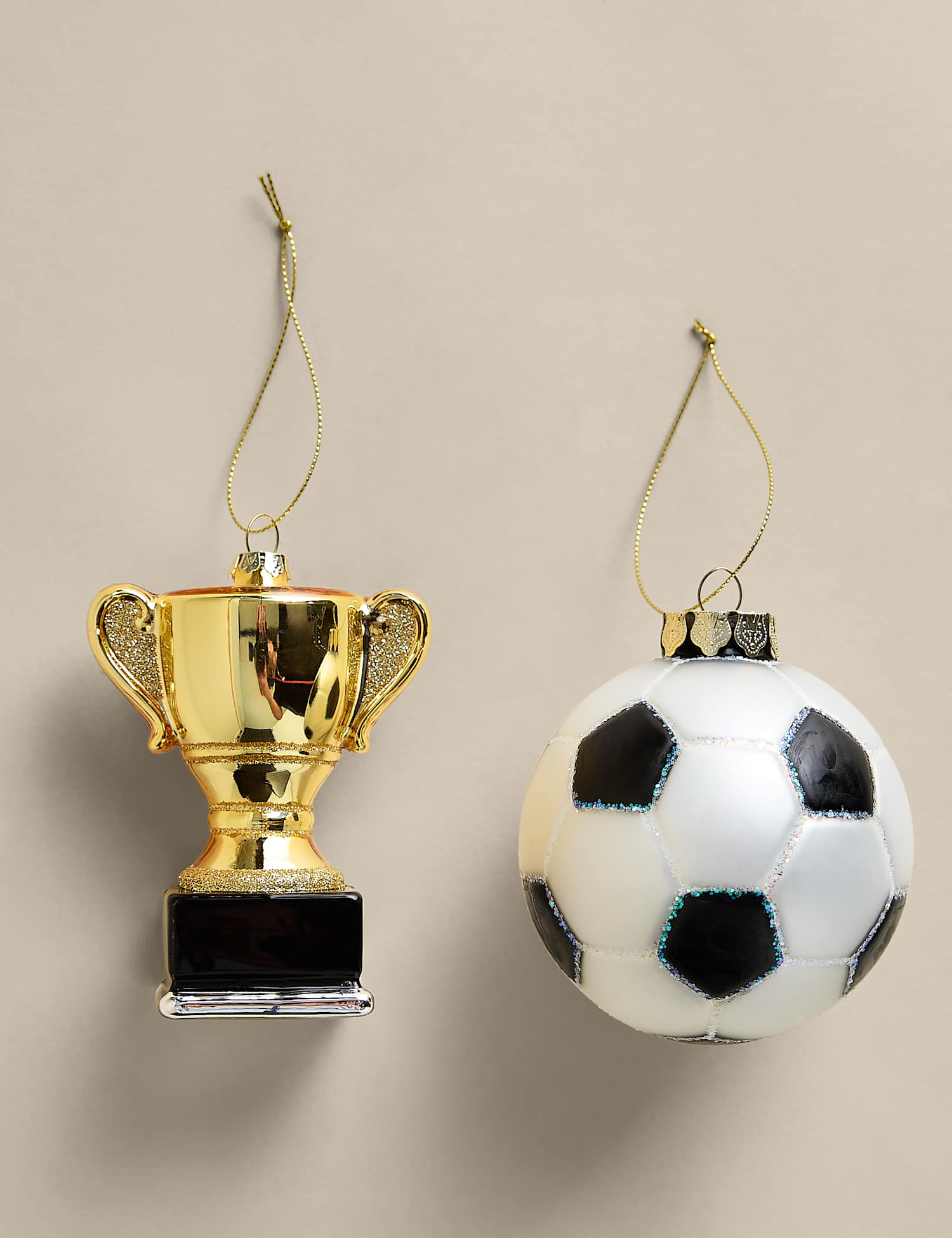M&S 2 Pack Glass Football Tree Decorations Multi