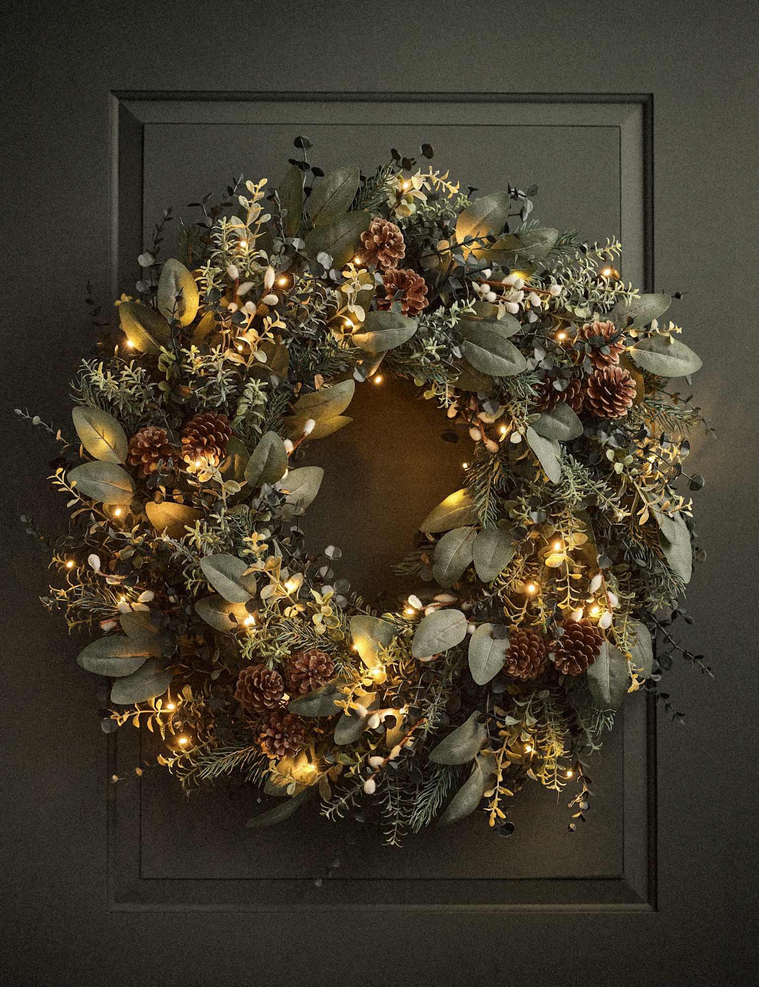 M&S Light Up Greens Artificial Wreath Green Mix