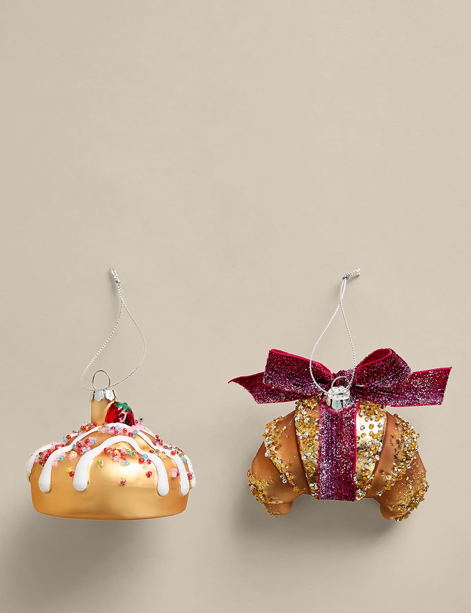 M&S 2 Pack Glass Bakery Hanging Decorations Multi
