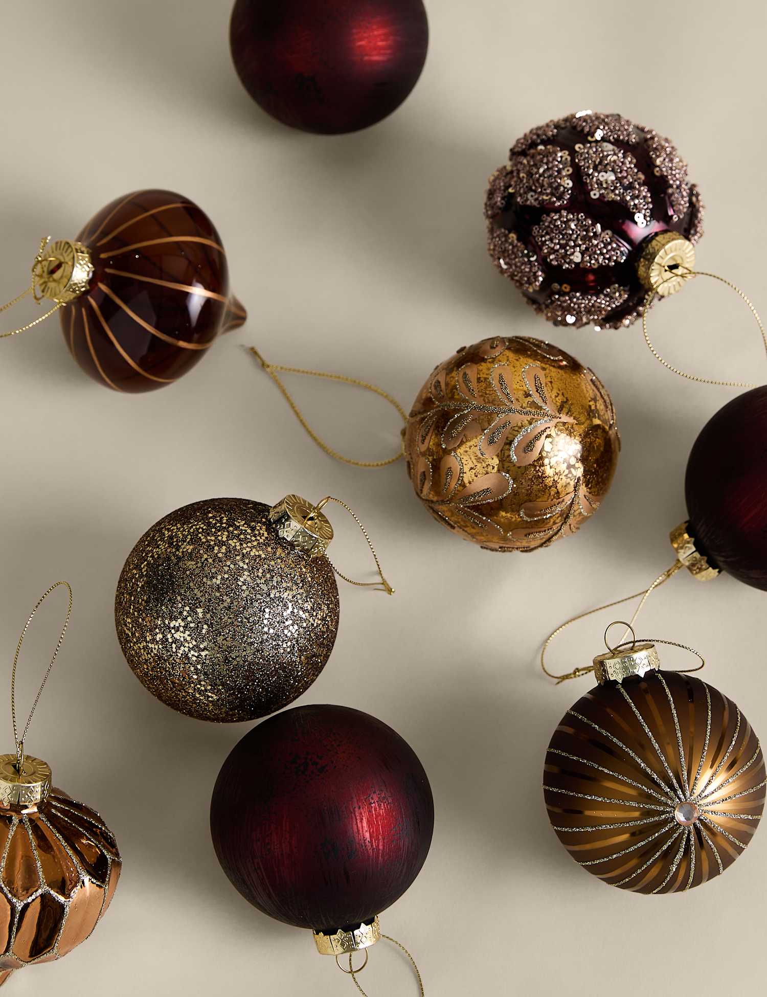 M&S 9 Pack Glass Mixed Finish Baubles Multi