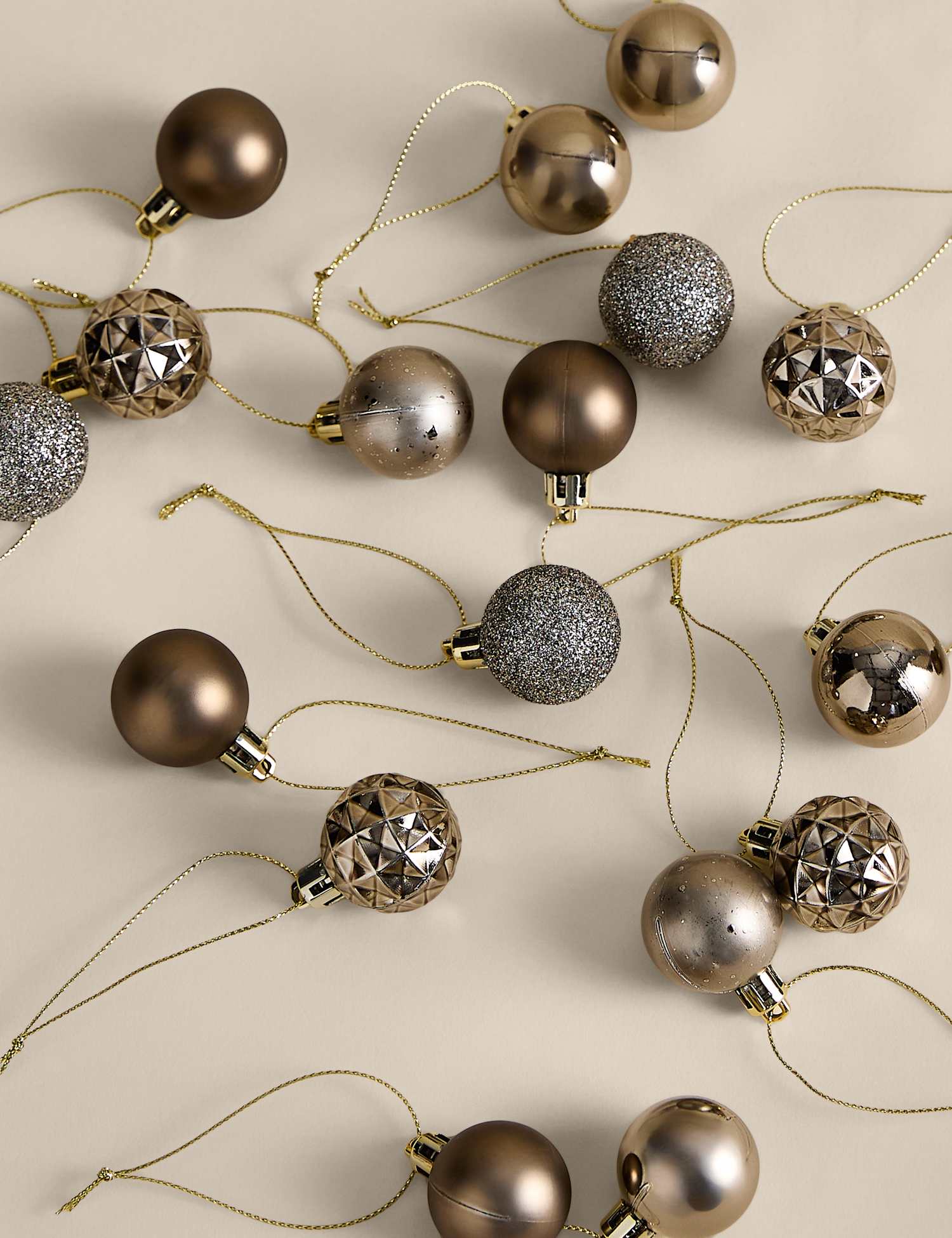 M&S 49 Pack Mini Shatterproof Baubles Gold