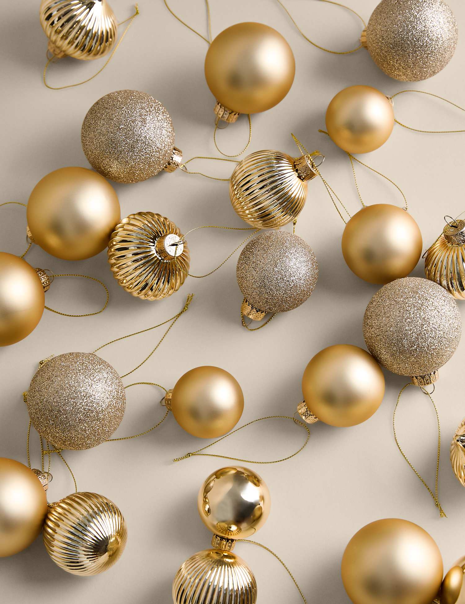 M&S 50 Pack Glass Baubles Gold