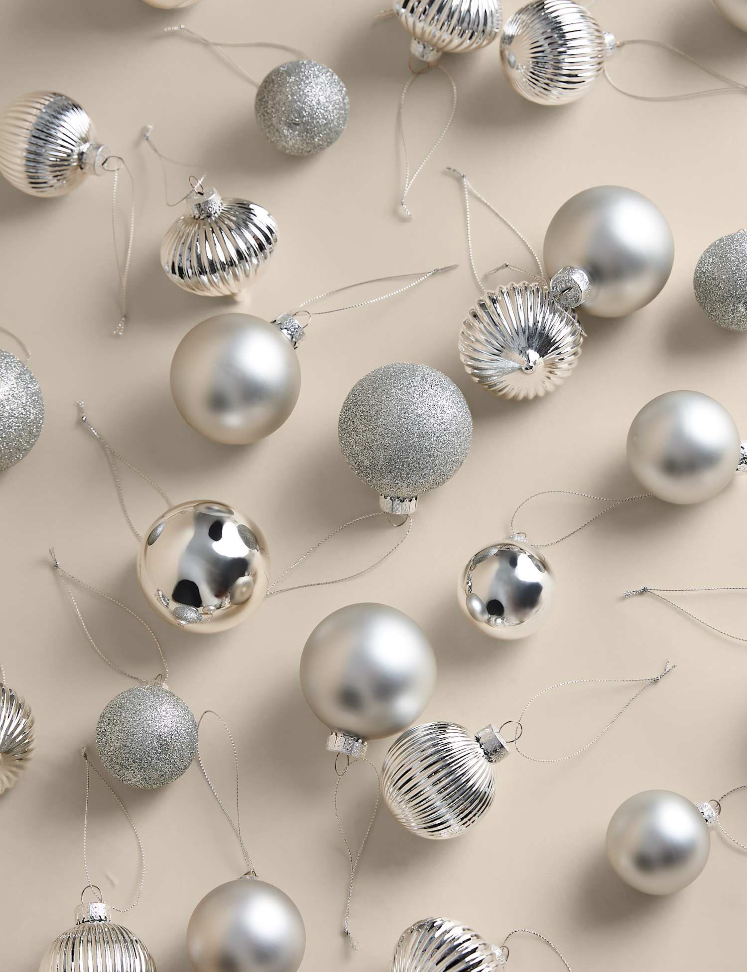 M&S 50 Pack Glass Baubles Silver