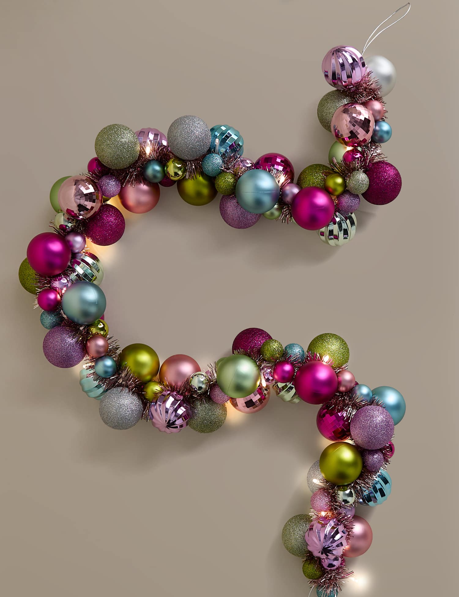 M&S Pre-Lit Tinsel Bauble Garland Multi