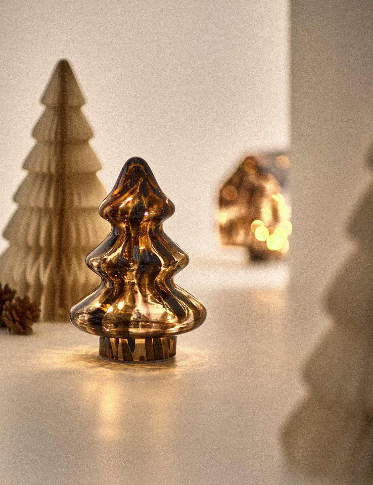 M&S Confetti Glass Light Up Tree Decoration Brown Mix