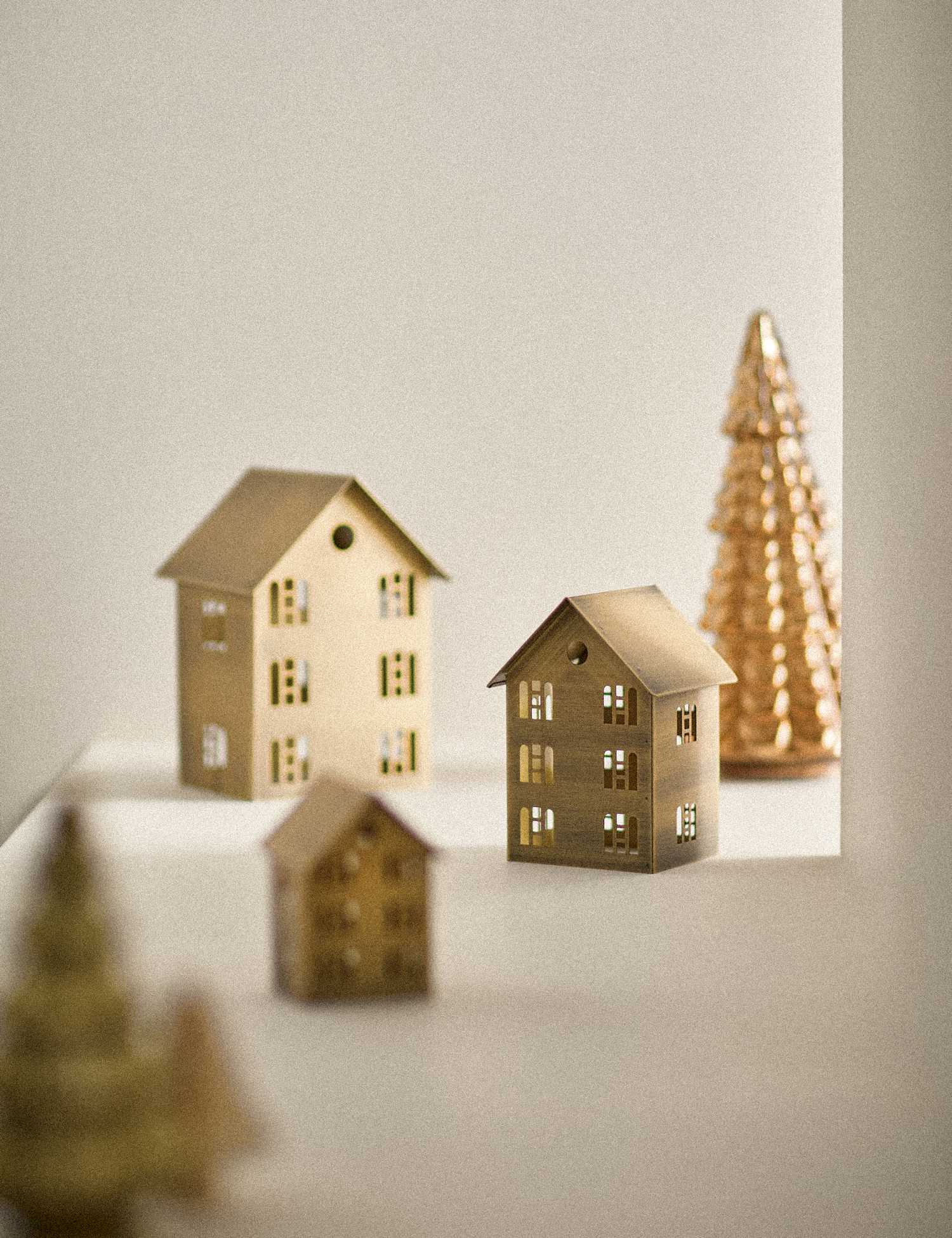 M&S 3 Pack Brass Nesting House Decorations Antique Brass
