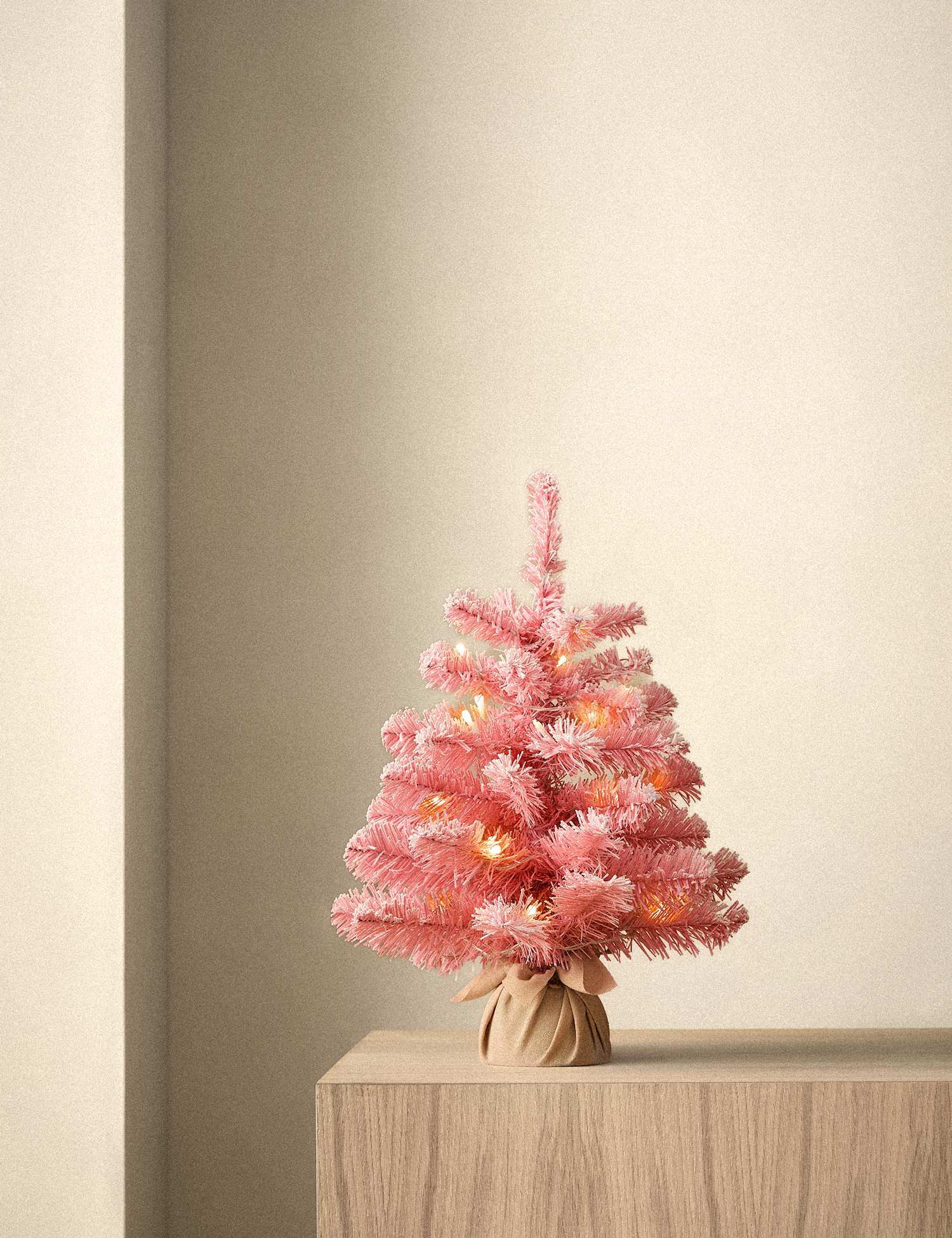 M&S 1.5ft Pre-Lit Pink Snowy Artificial Christmas Tree Pink