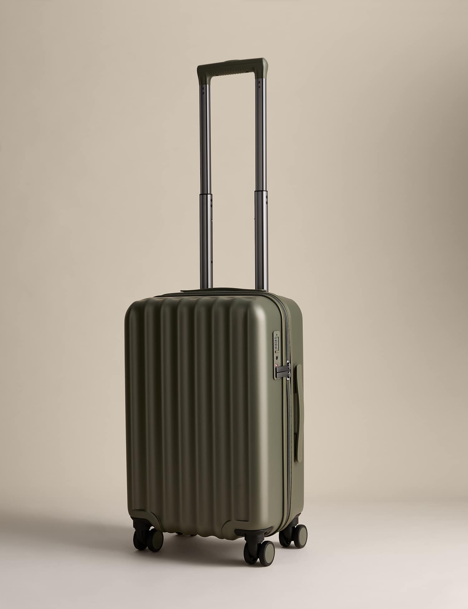 M&S Mykonos 4 Wheel Hard Shell Cabin Suitcase Khaki