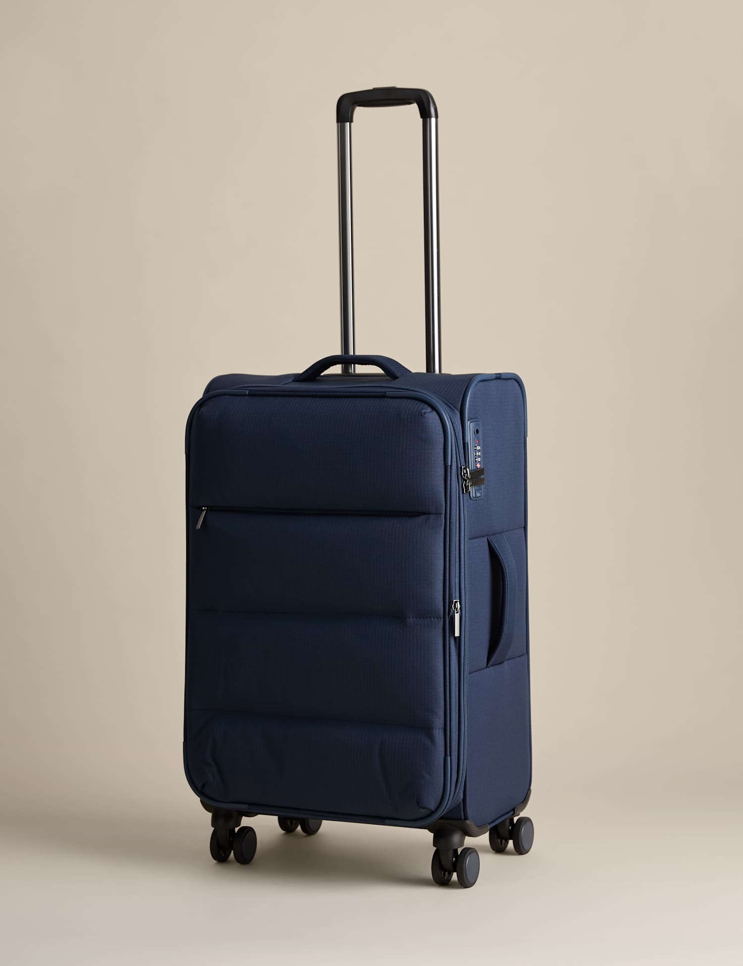M&S Geneva 4 Wheel Soft Medium Suitcase Navy