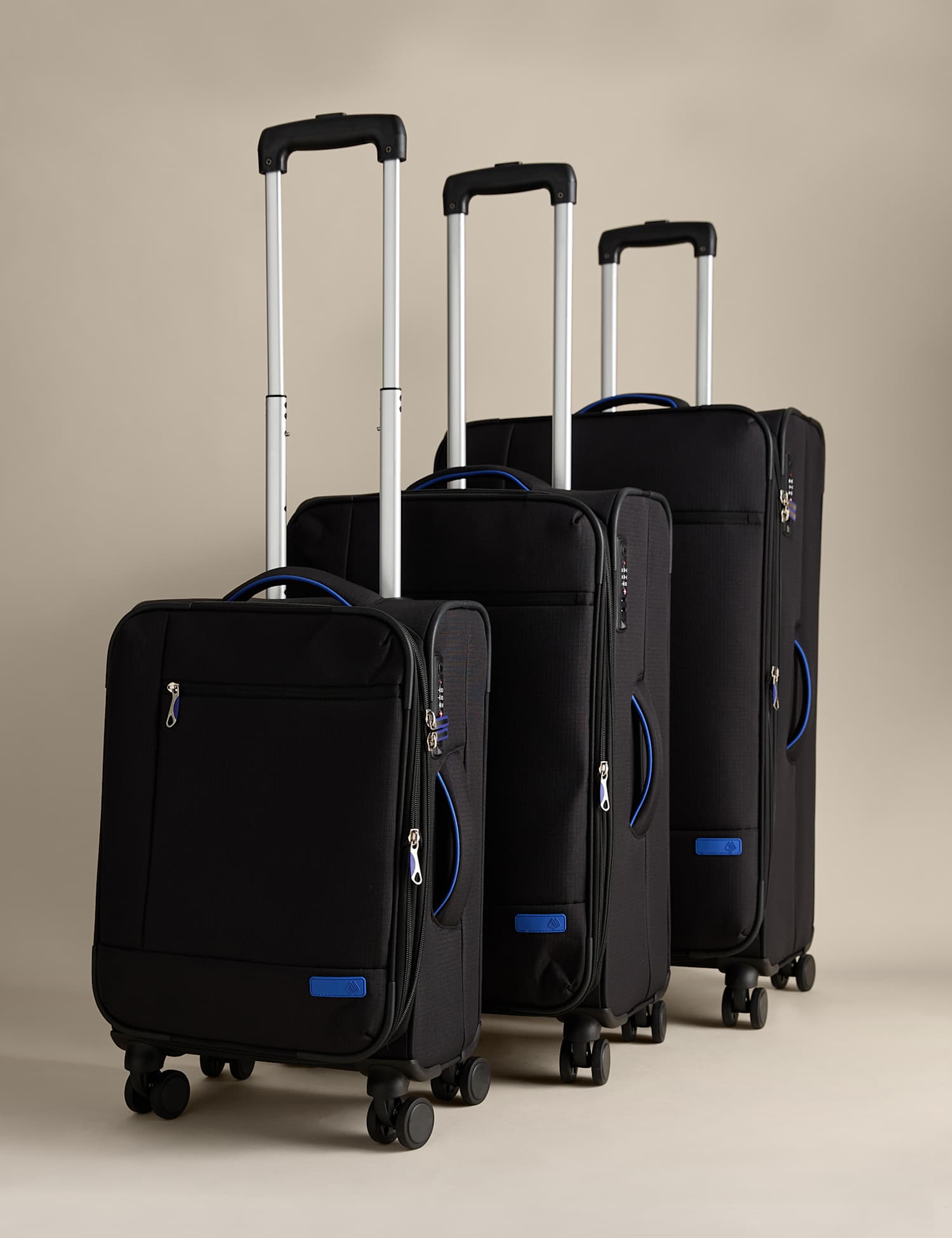 M&S Set of 3 Seville 4 Wheel Soft Suitcases Black