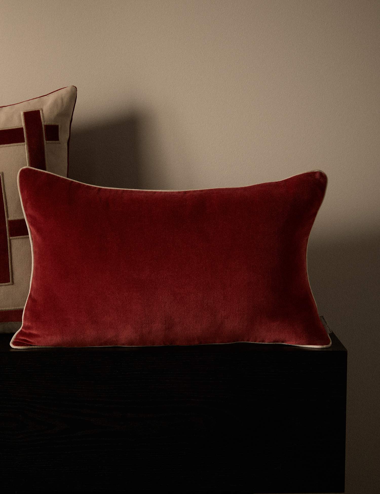 M&S X Kelly Hoppen Pure Cotton Piped Bolster Cushion Red Mix