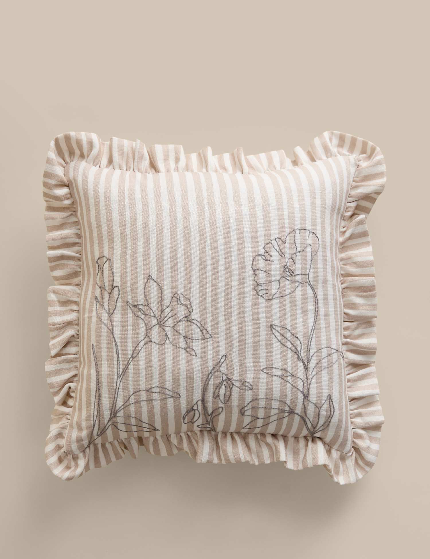 M&S Pure Cotton Floral Embroidered Cushion Natural Mix