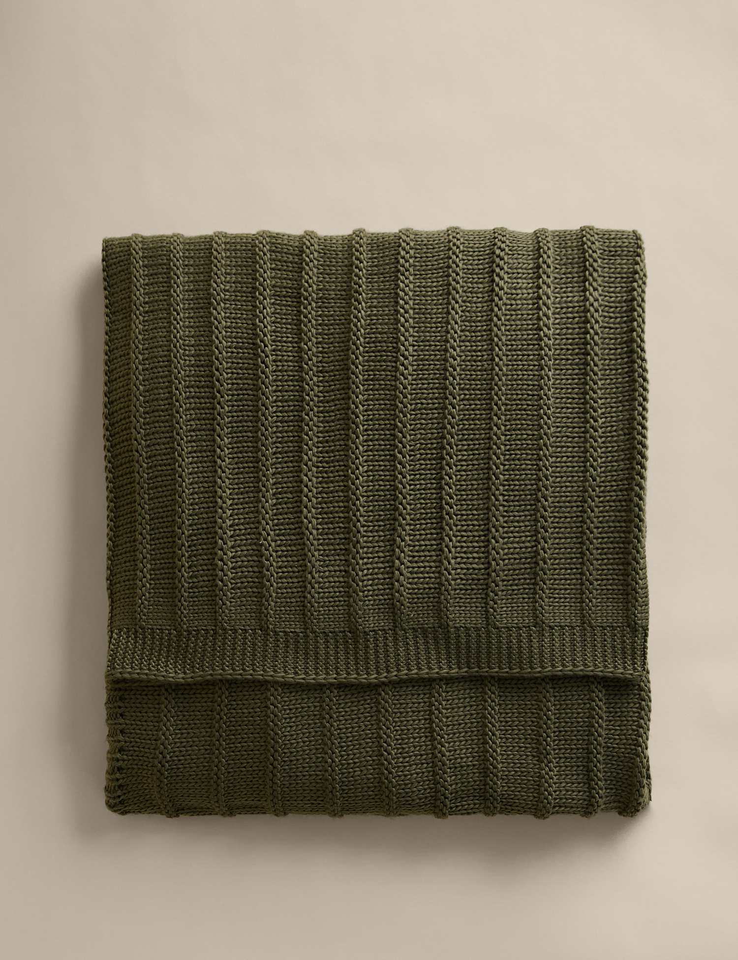 M&S Ribbed Knitted Throw Green