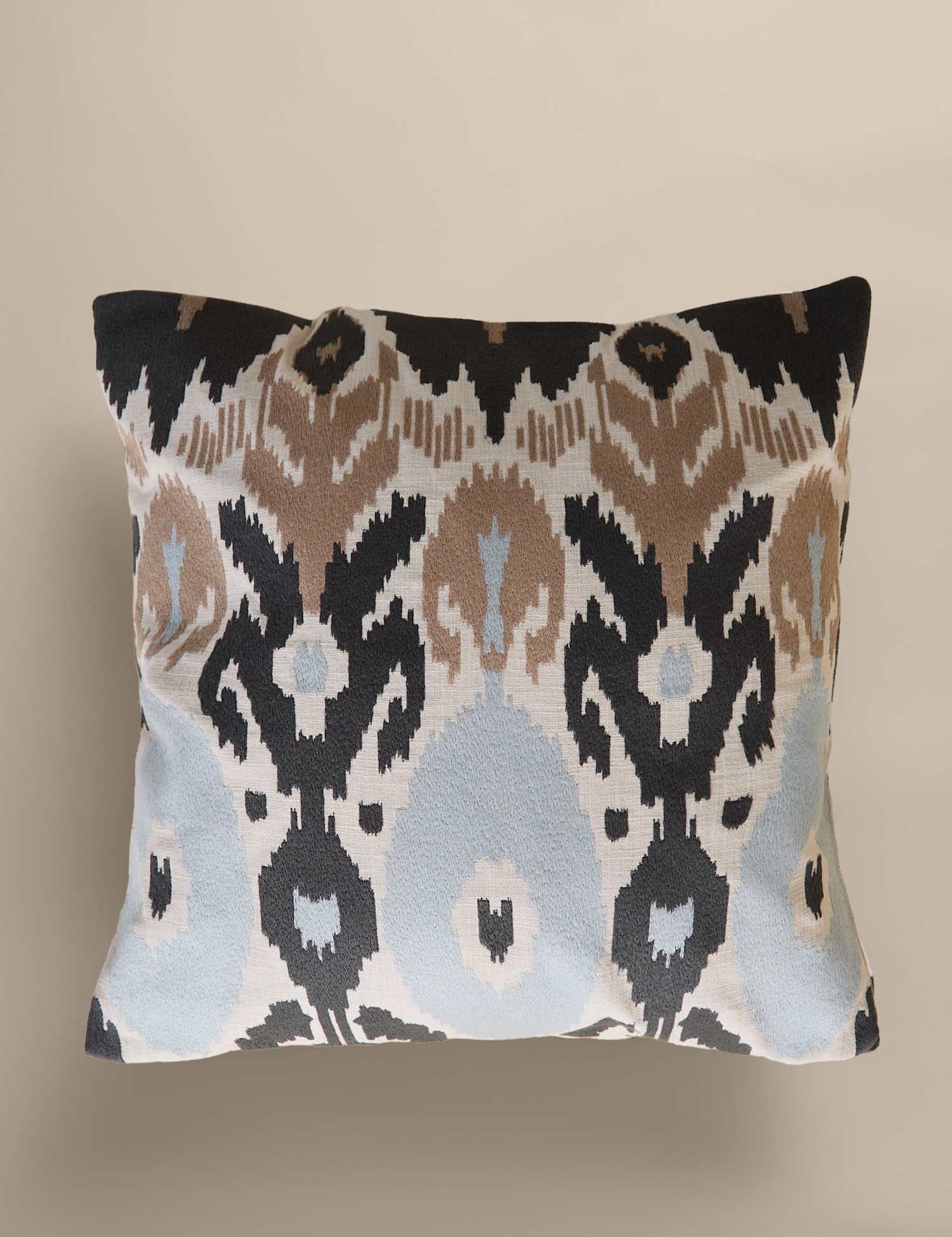 M&S Pure Cotton Embroidered Ikat Cushion Grey Mix