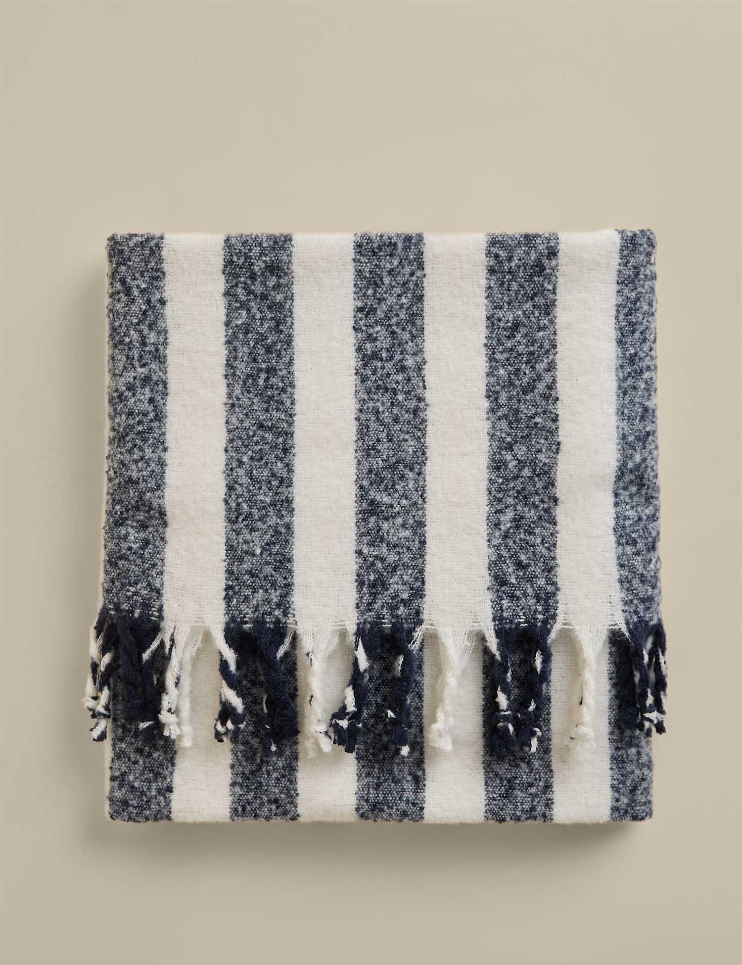 M&S Faux Mohair Striped Throw Blue