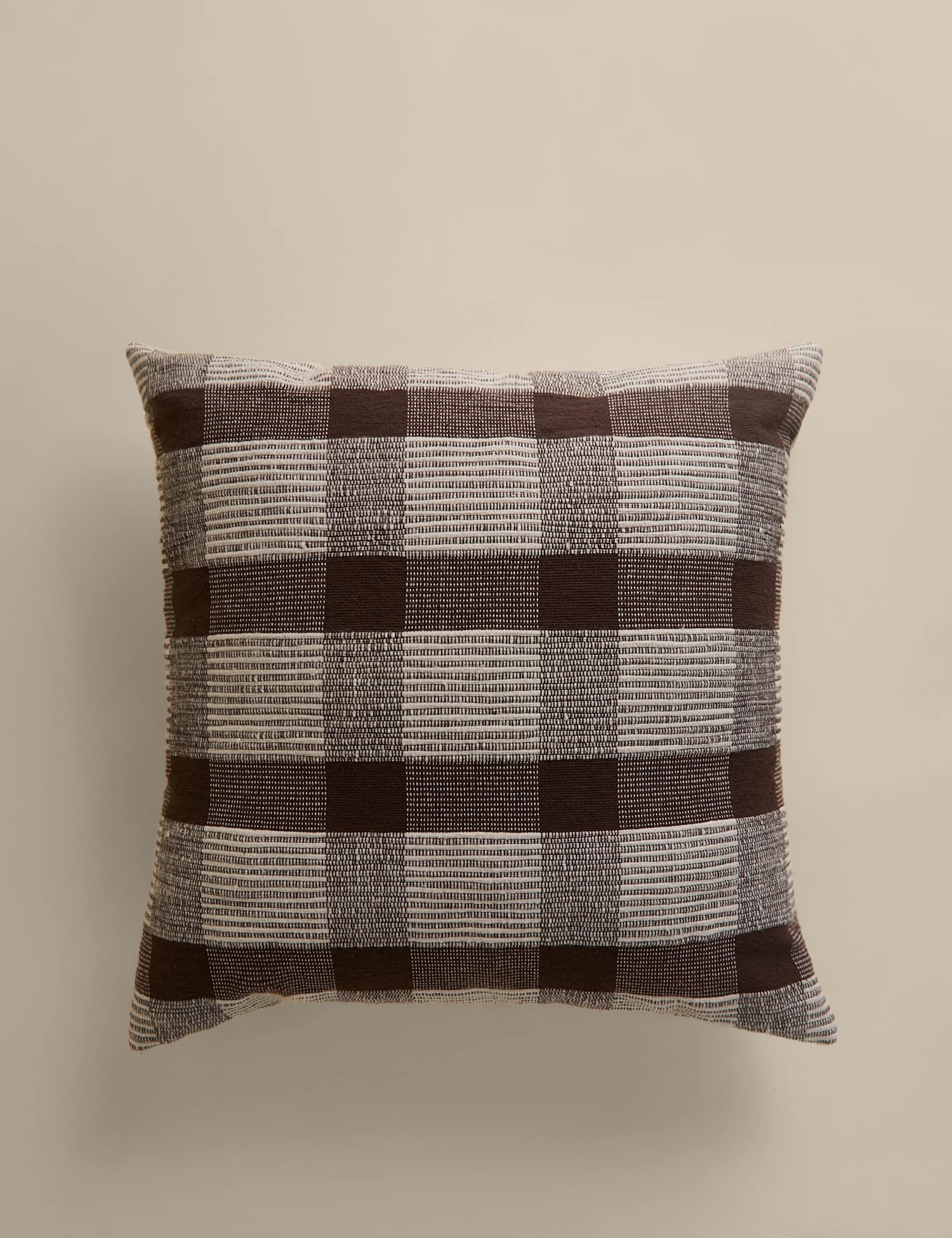 M&S Pure Cotton Checked Textured Cushion Chocolate