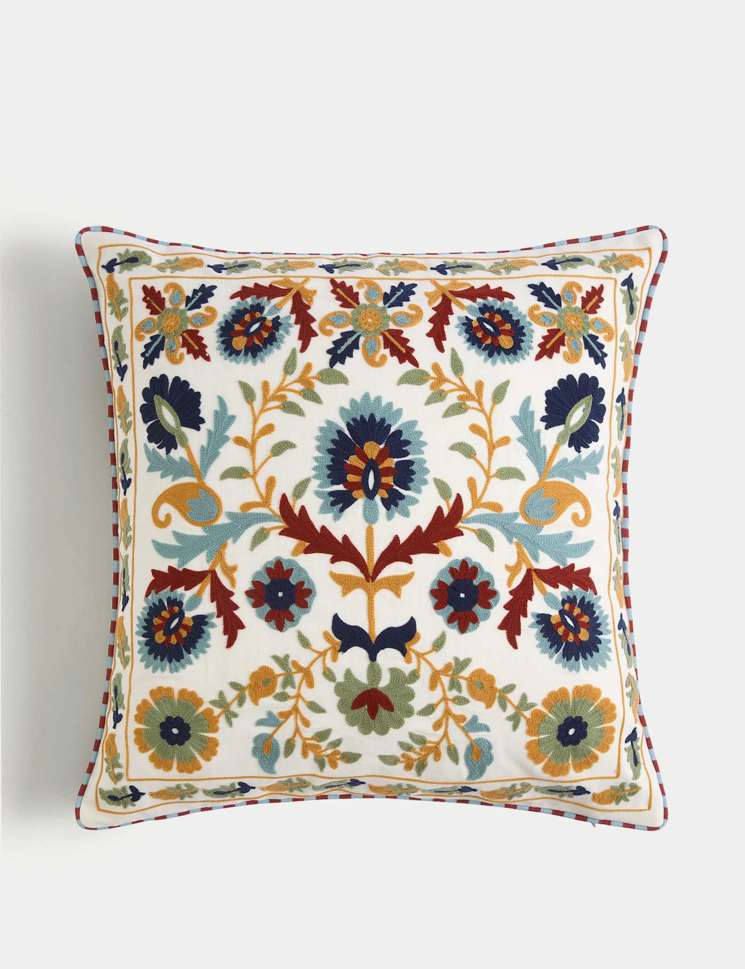M&S Pure Cotton Floral Embroidered Cushion Ivory Mix