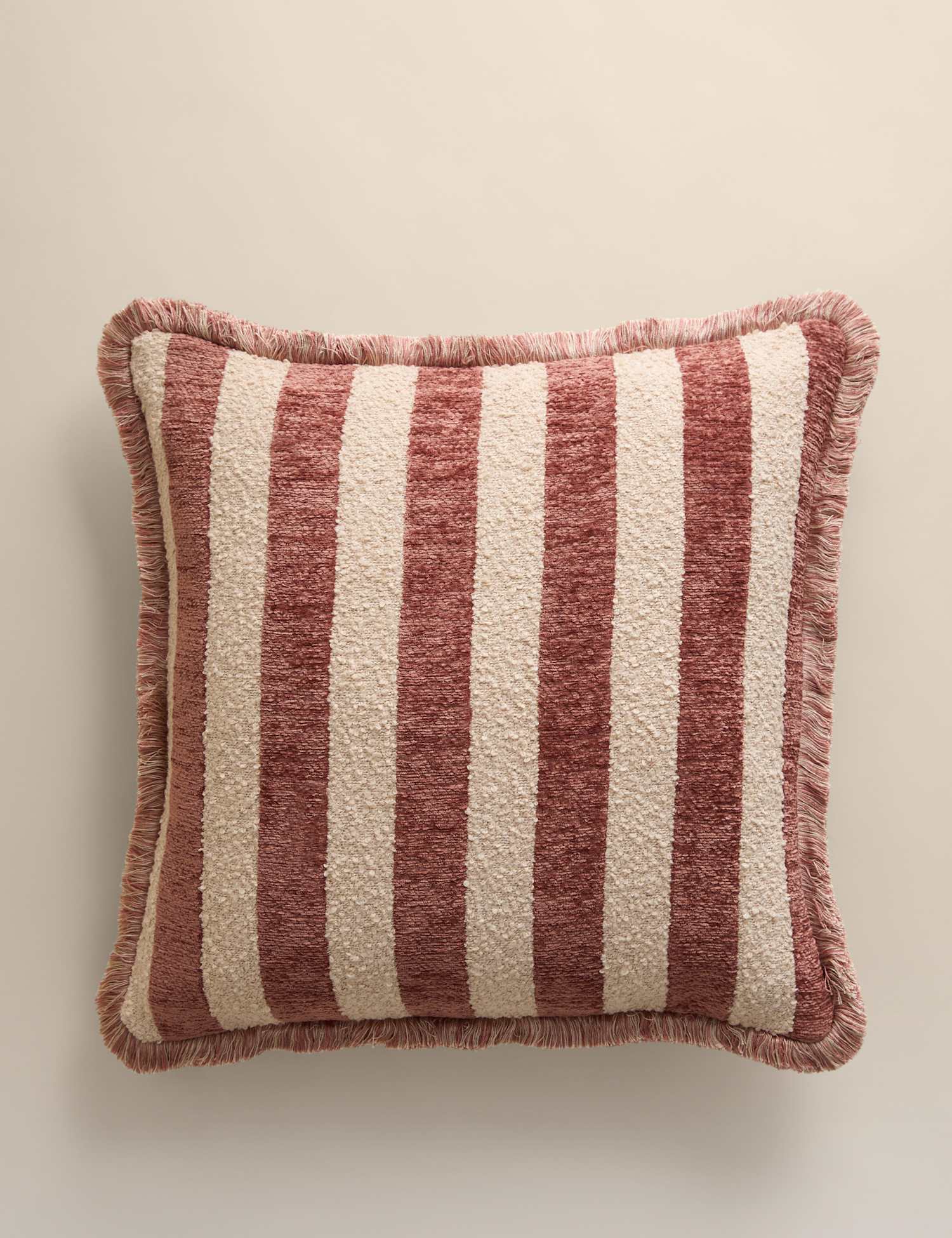 M&S Chenille Striped Fringed Cushion Spice
