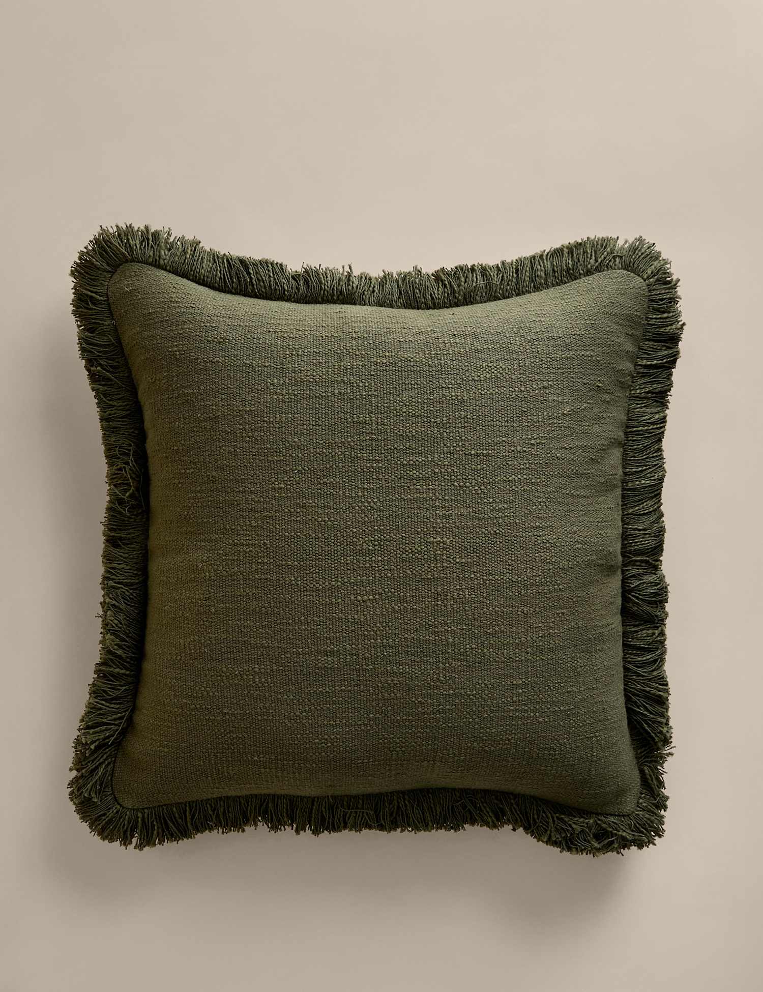 M&S Pure Cotton Textured Fringe Cushion Khaki