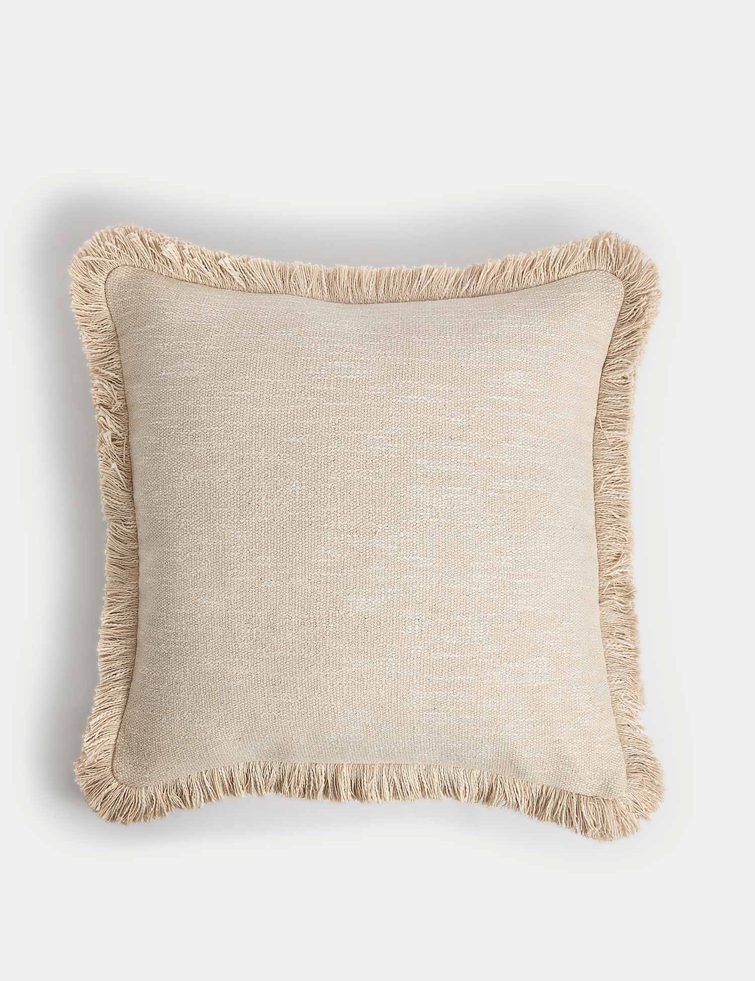 M&S Pure Cotton Textured Fringe Cushion Ecru