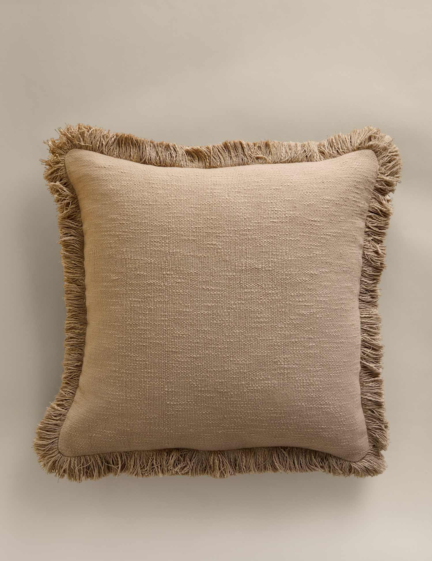 M&S Pure Cotton Textured Fringe Cushion Natural