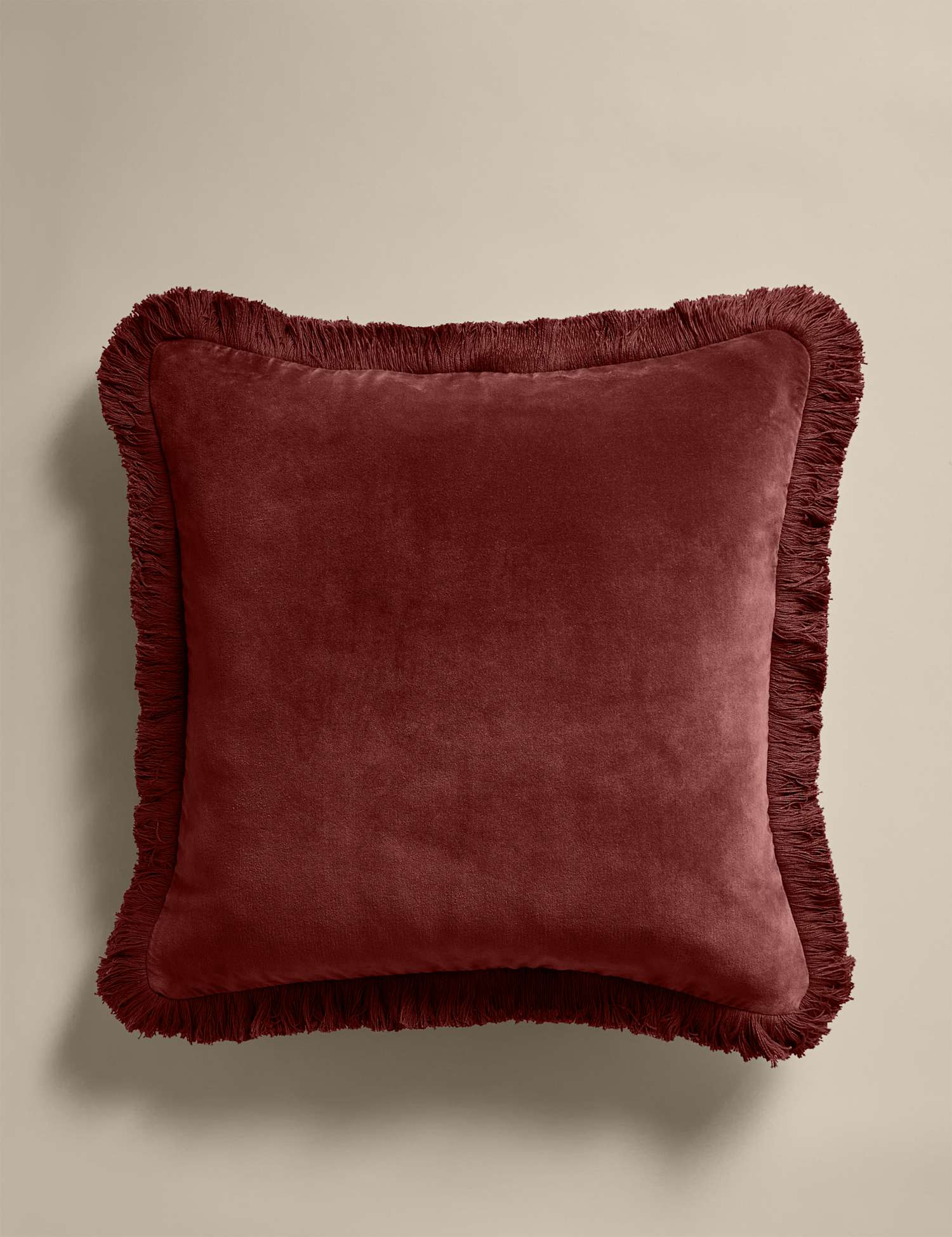 M&S Pure Cotton Velvet Fringed Cushion Chestnut