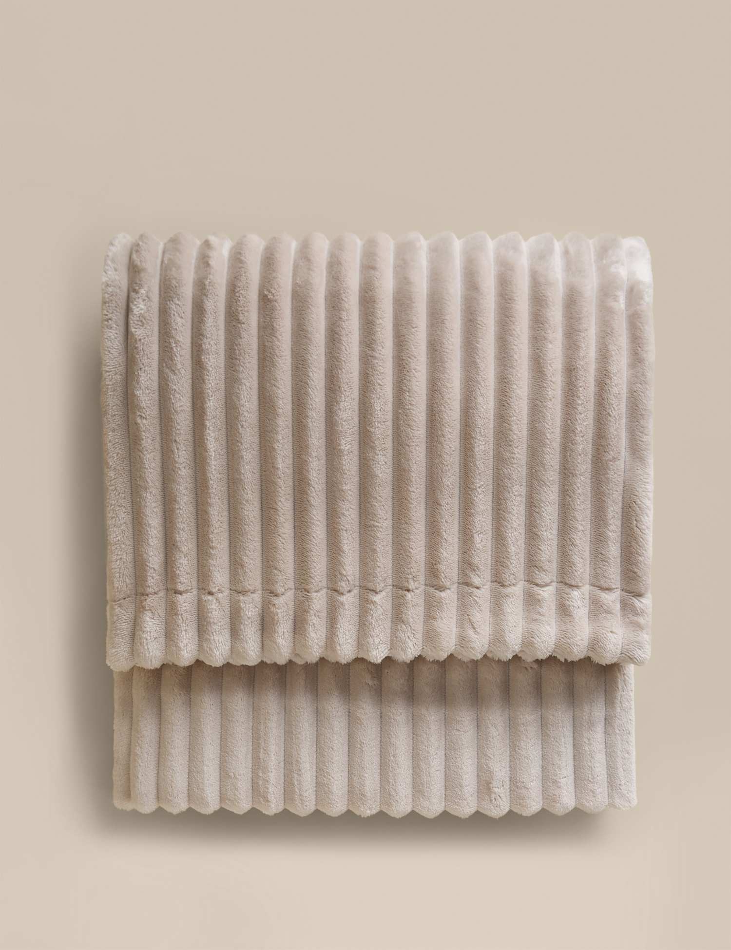 M&S Fleece Ribbed Throw Neutral
