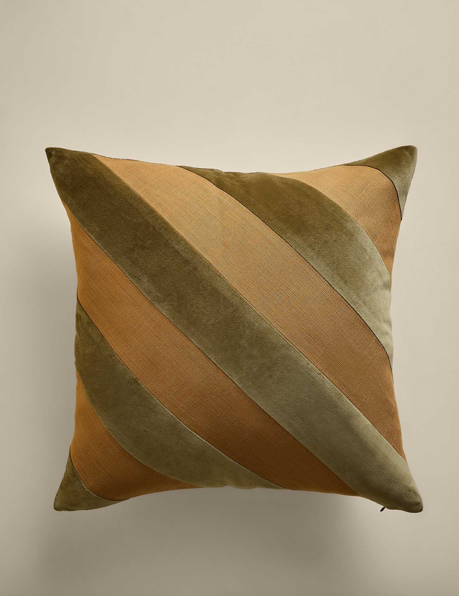 M&S Pure Cotton Velvet Diagonal Stripe Cushion Moss