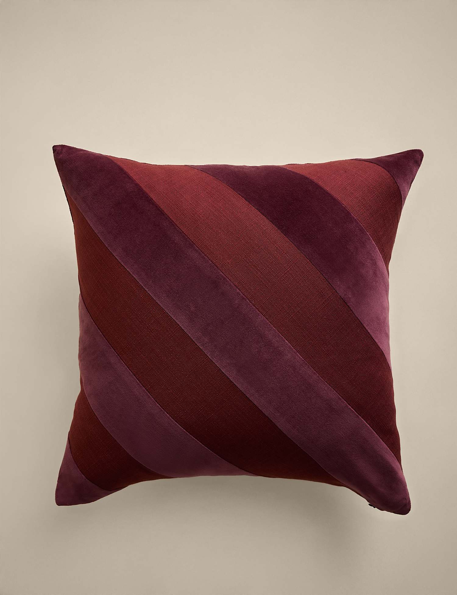 M&S Pure Cotton Velvet Diagonal Stripe Cushion Burgundy
