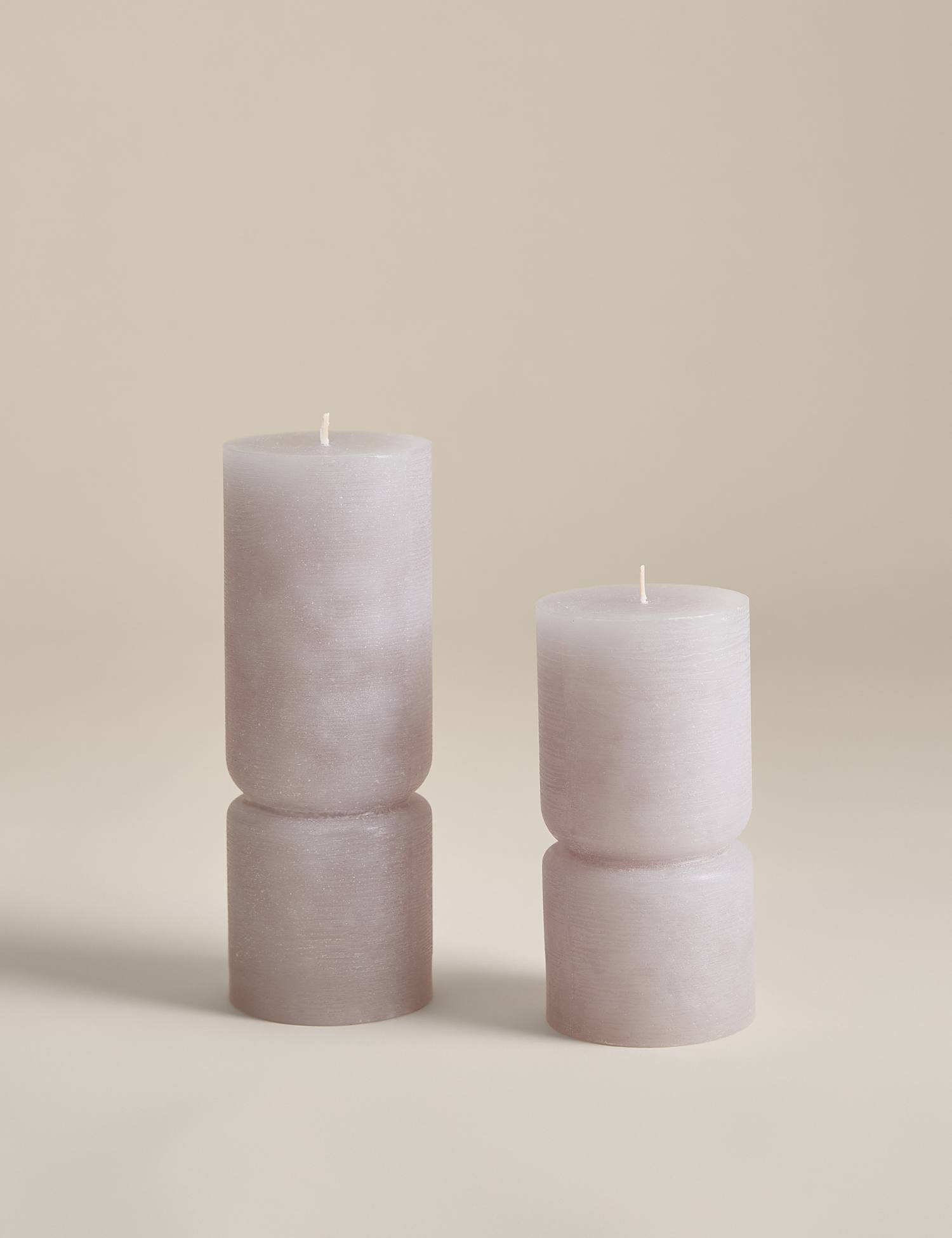 M&S 2 Pack Unscented Pillar Candles Mid Grey