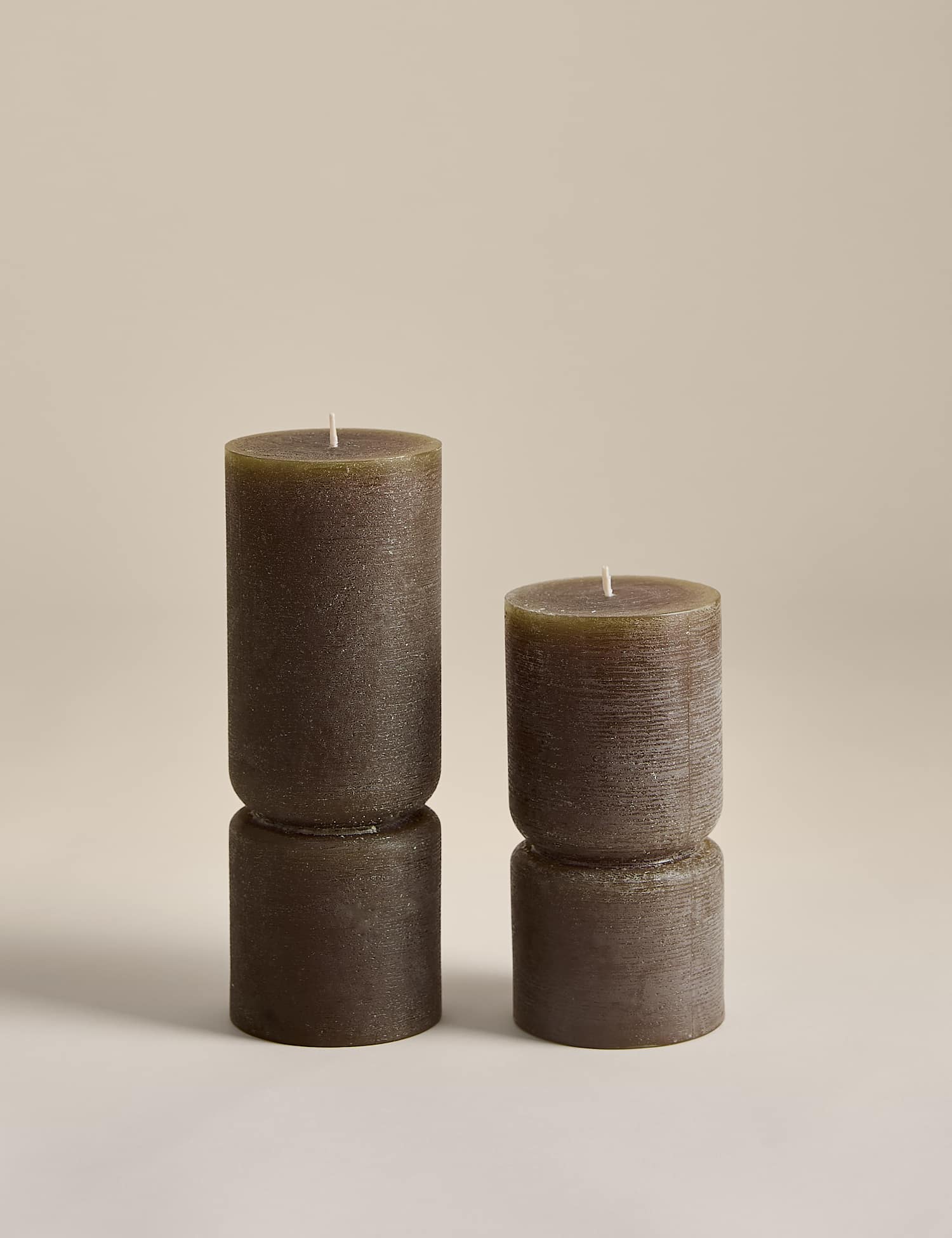 M&S 2 Pack Unscented Pillar Candles Khaki