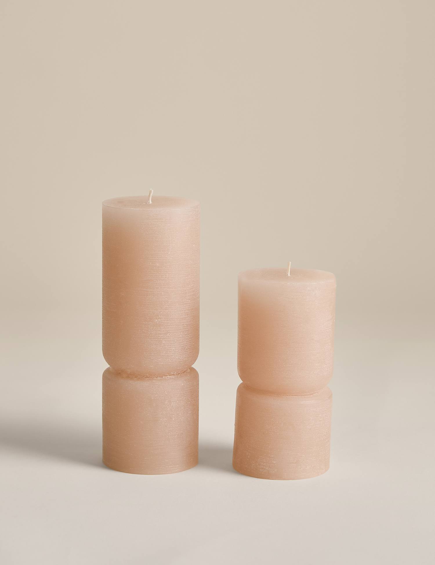 M&S 2 Pack Unscented Pillar Candles Biscuit